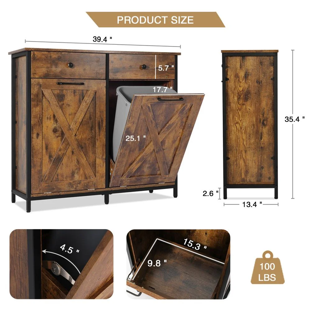 Eclife 20 Gallons Double Tilt Out Trash Cabinet Wood Tabletop, Upgrade Gray, WB010GY - Image 36