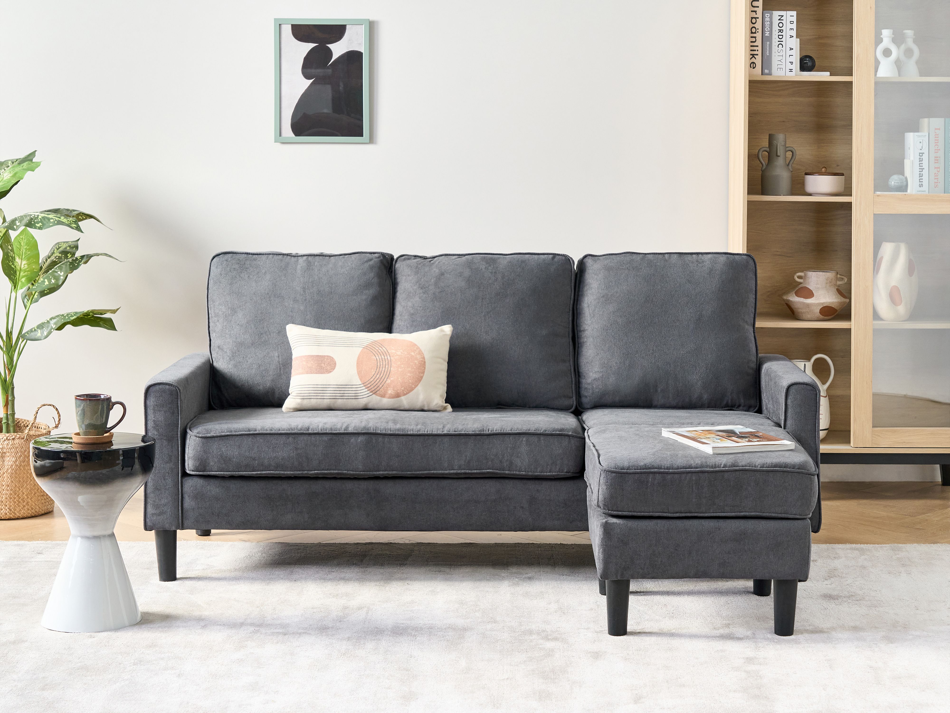 Sofa 3 Seater AVESTA Fabric Dark Grey with Ottoman