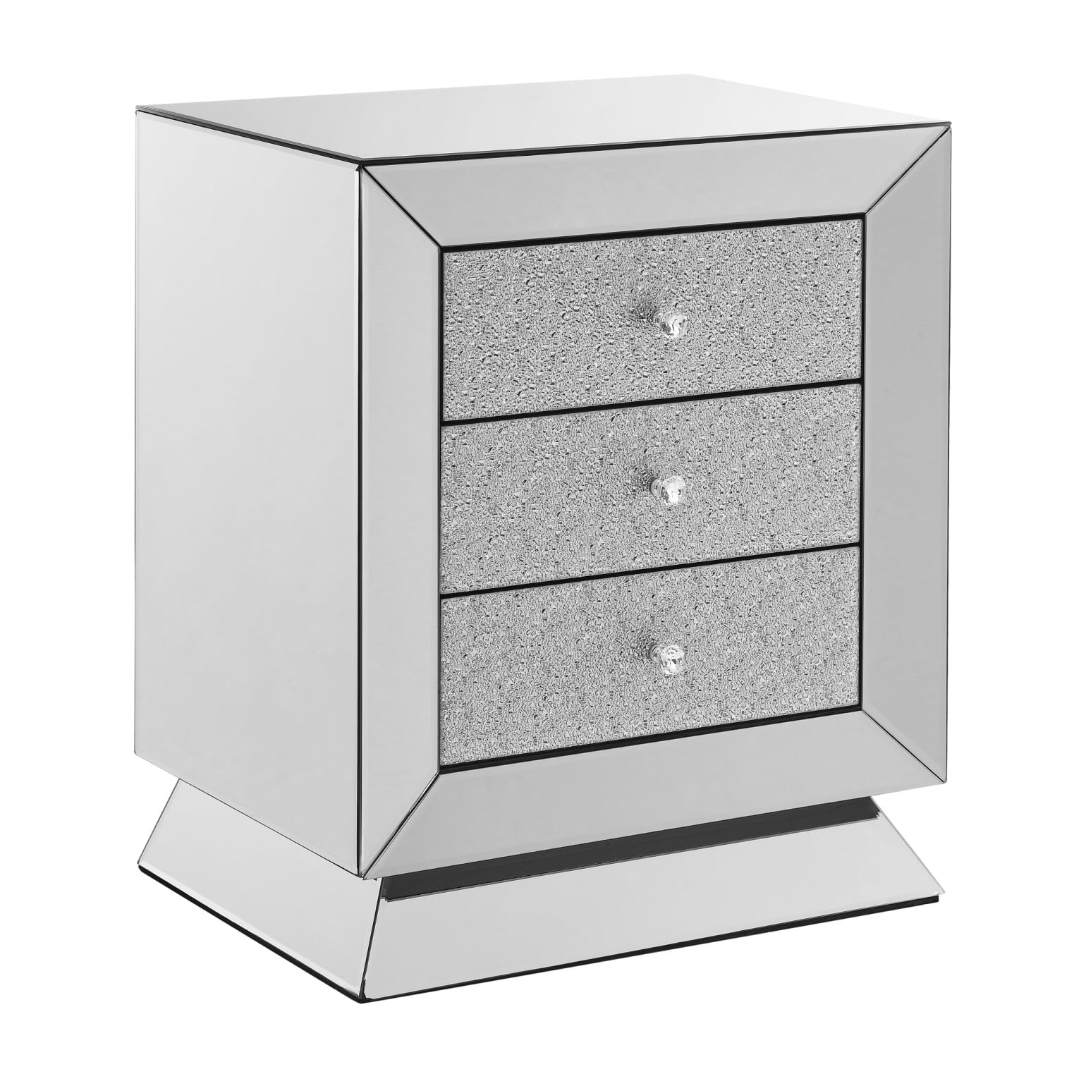 Elegant Mirrored Three-Drawer Cabinet with Diamond-Cut Glass Inlay Drawers, Space-Saving Storage Solution for Living Room, Bedroom, Entryway, Hallway or Sofa Side - Image 7