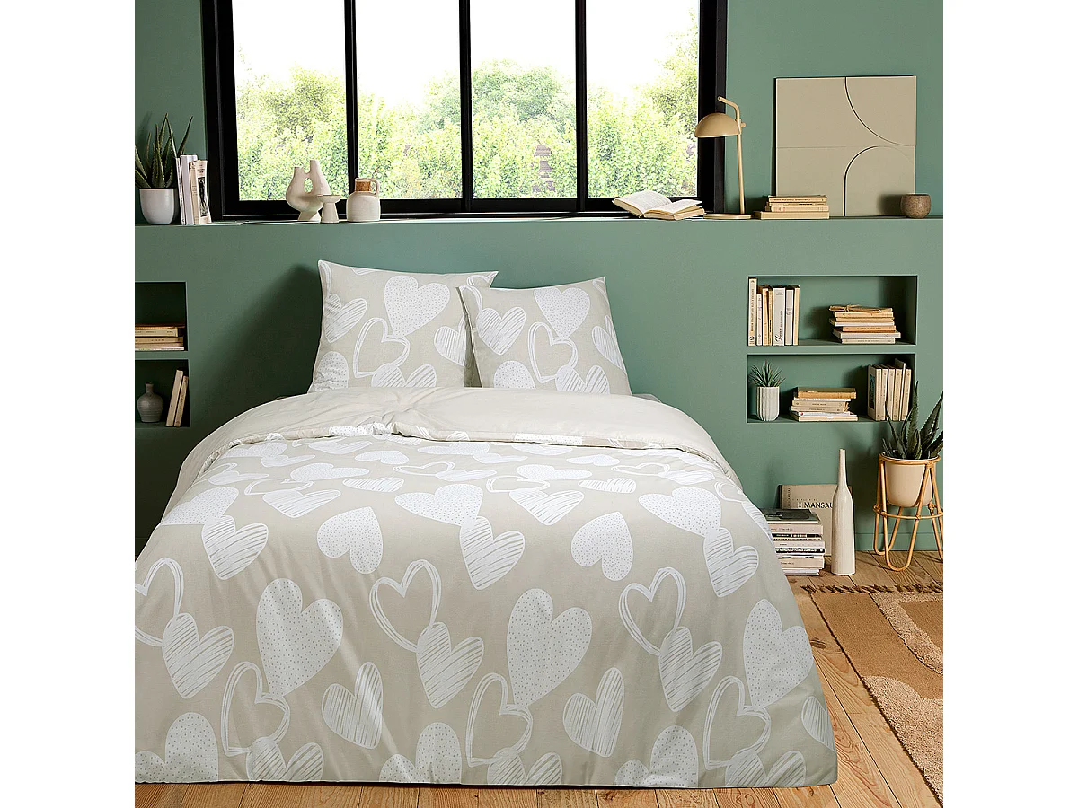 Parure de lit en coton motif cœurs 240x220cm