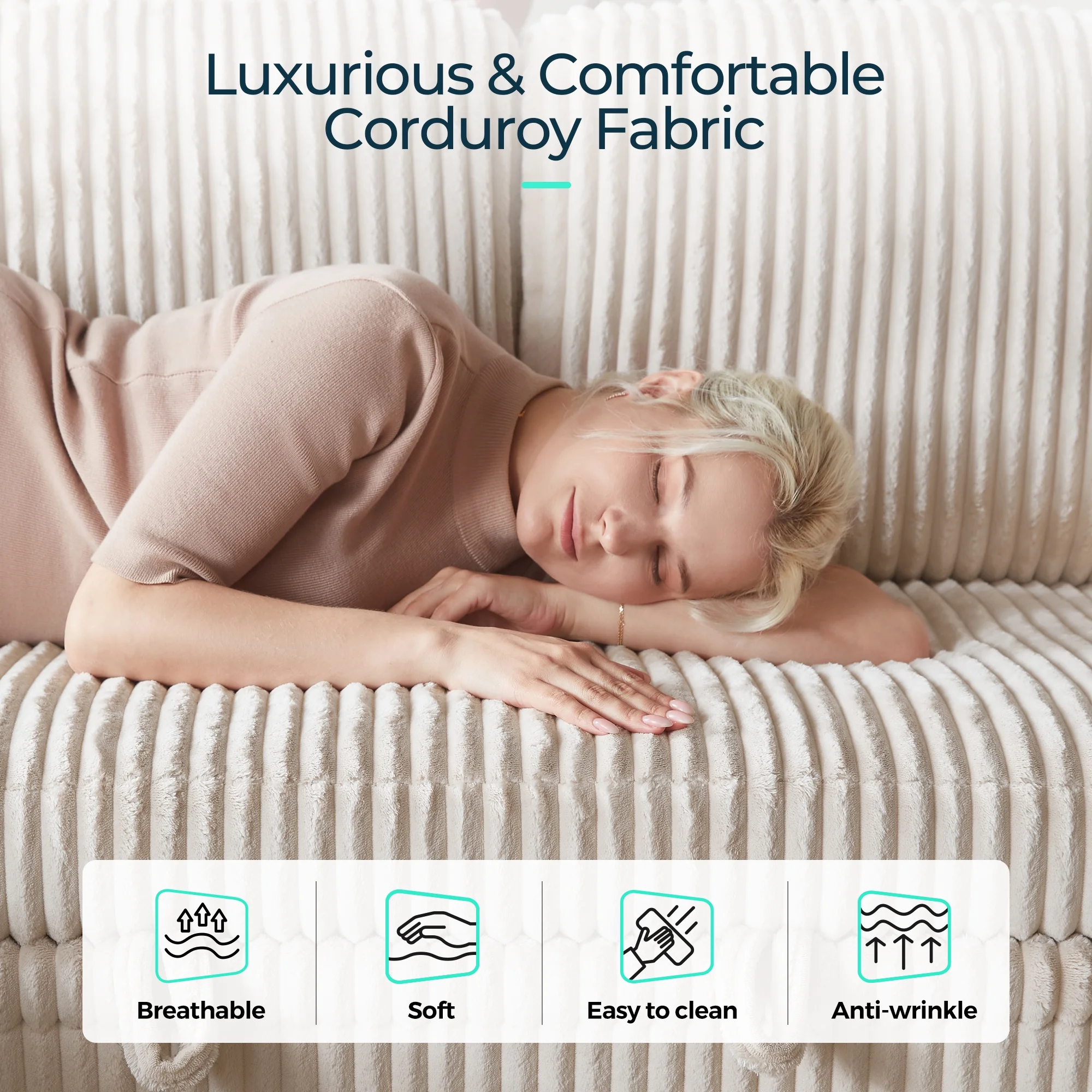 Linsy Home Plush Corduroy Pull Out Couch Chaise Lounge, Convertible Loveseat Sofa Couch With Usb & Cup Holder, Green - Image 25