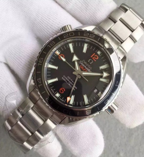 Replica Omega Planet Ocean SS GMT Black Dial Orange Markers SS Bracelet A8605 - Elite Watch Atelier