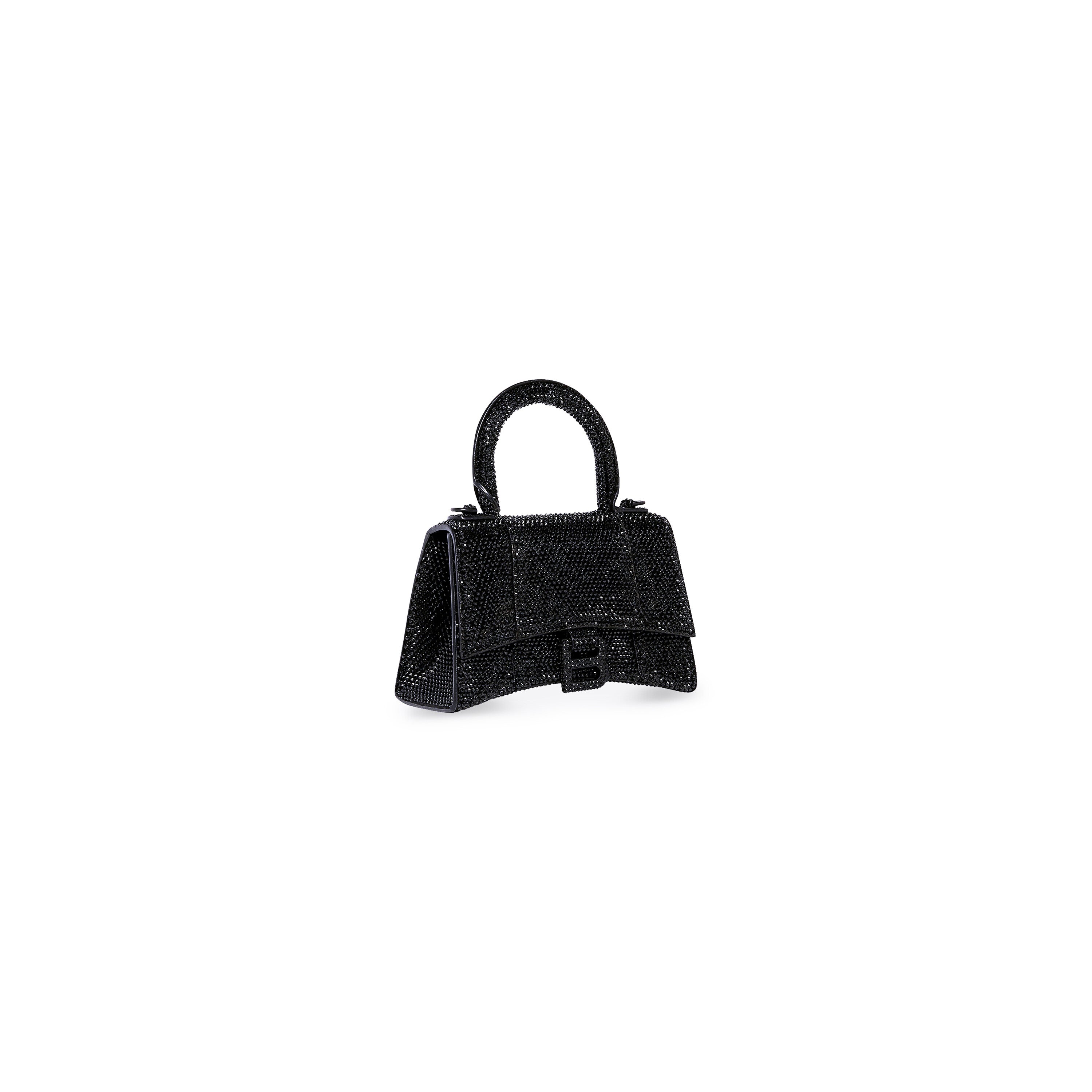 WOMEN'S HOURGLASS XS HANDBAG WITH RHINESTONES IN BLACK - Replicaclubs