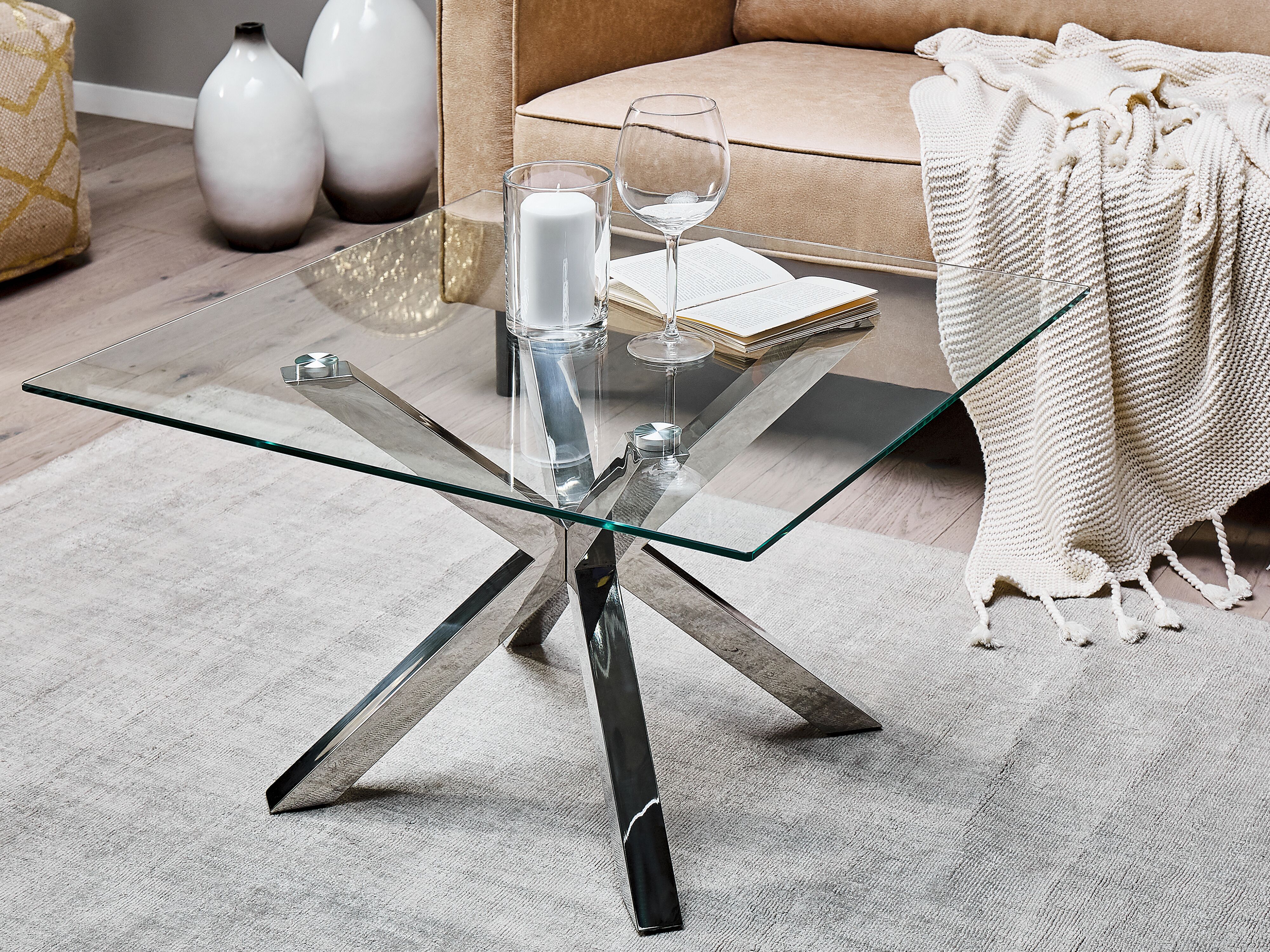 Coffee Table STARLIGHT Tempered Glass Silver