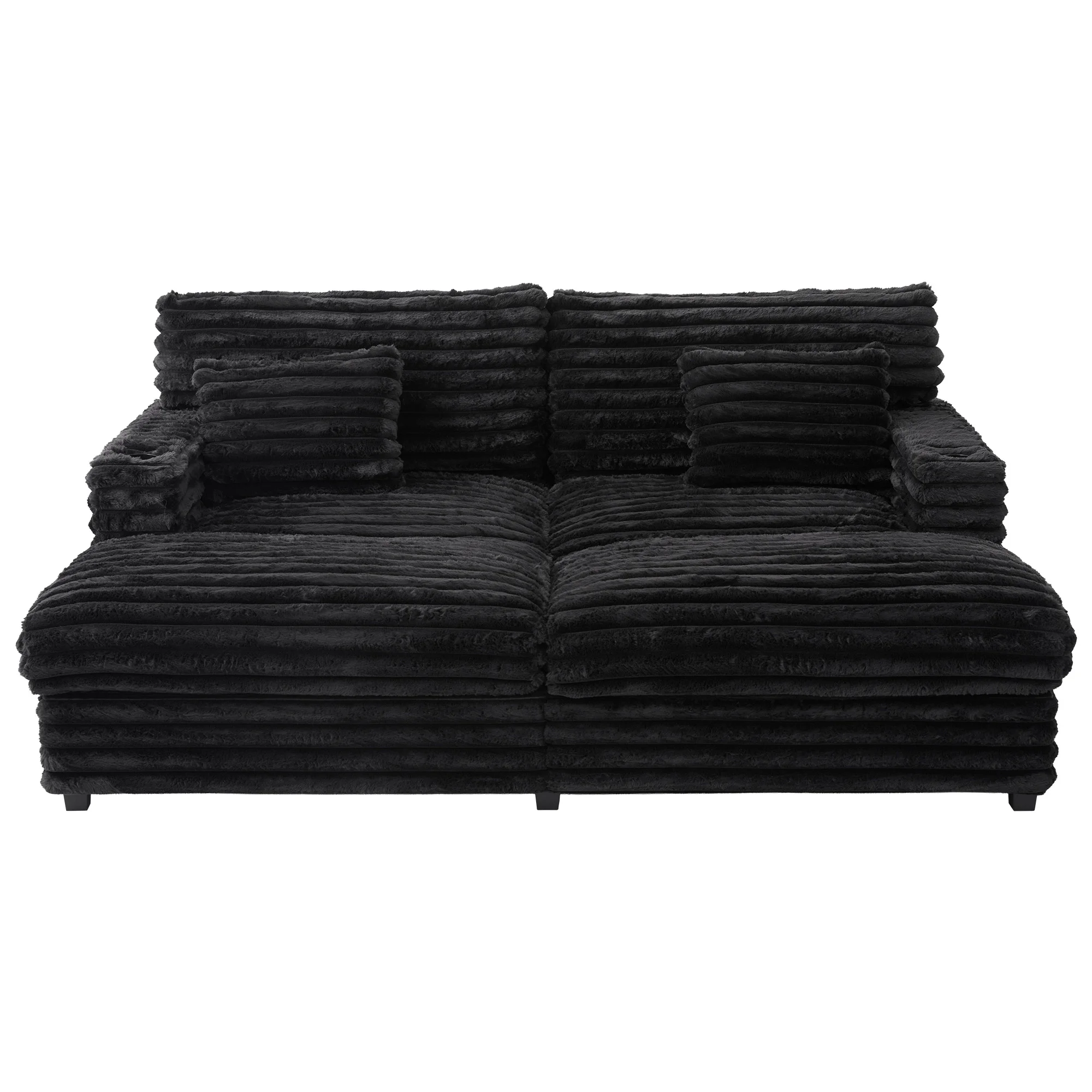 Oversized Double Chaise Lounge, Faux Fur Upholstered Deep Seat Sofa with 2 Pillows, 2 Cupholders, and Dual USB Ports - Image 23