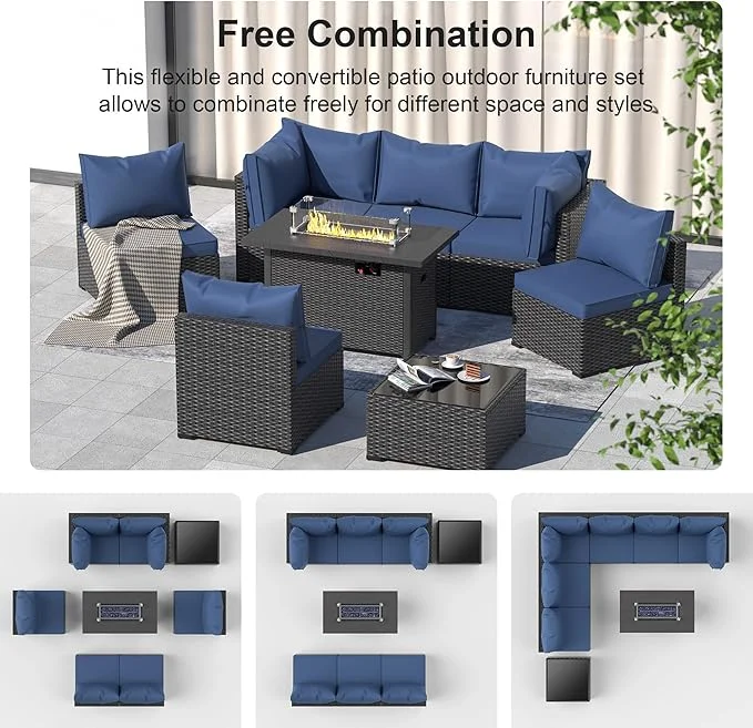 8 Piece Patio Furniture Set with 42