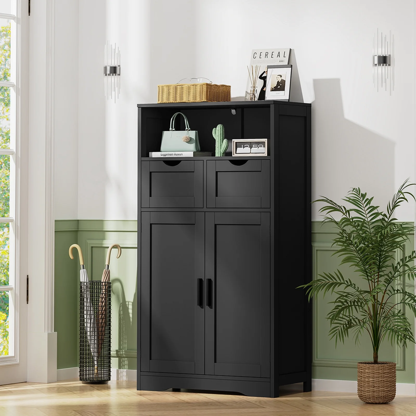 FANGSUM Rattan Storage Cabinet with 2 Drawers & 2 Shelves, Floor Cabinet for Living Room - Image 51