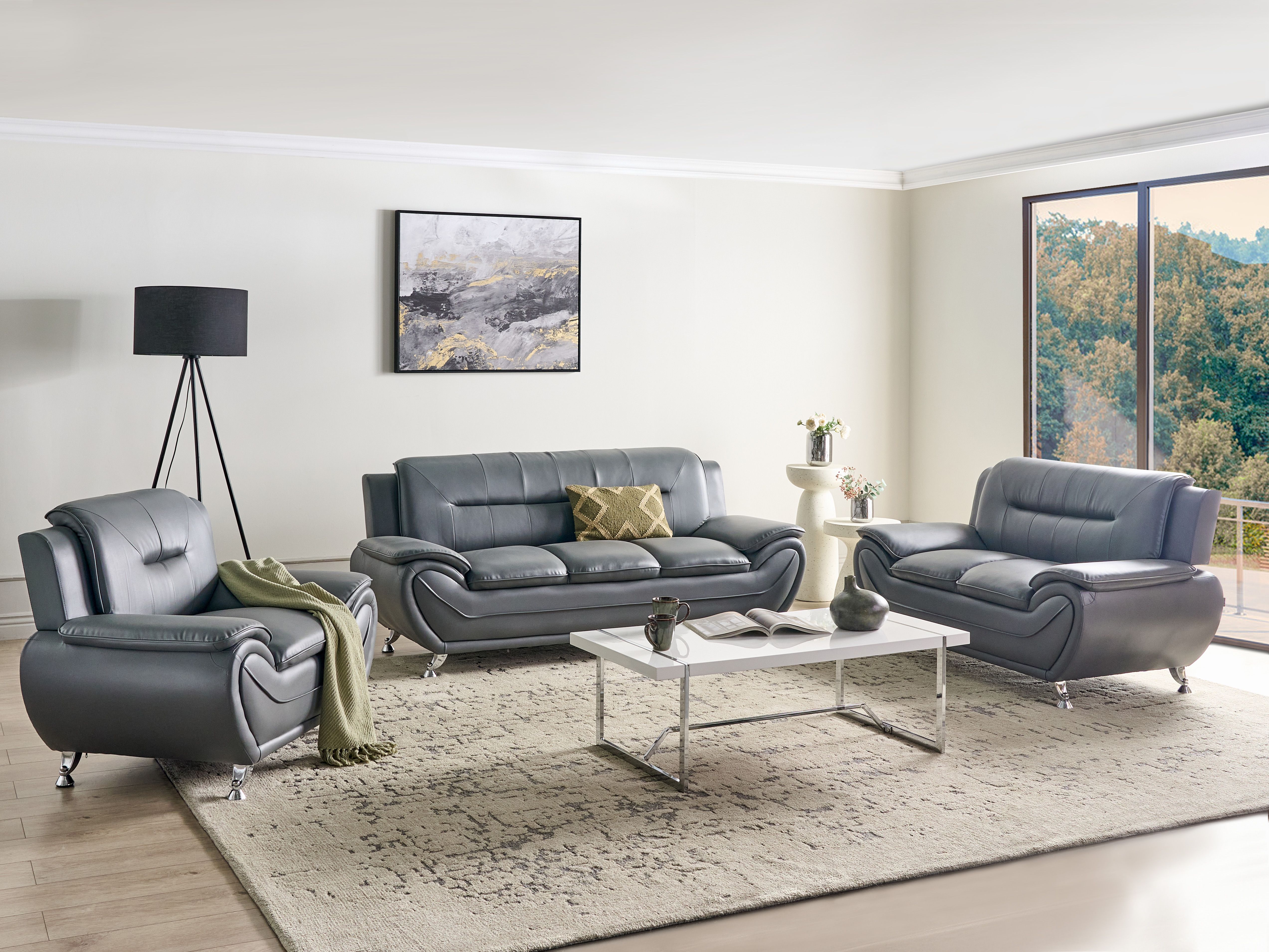 Living Room Set 6 Seater LEIRA II Faux Leather Grey