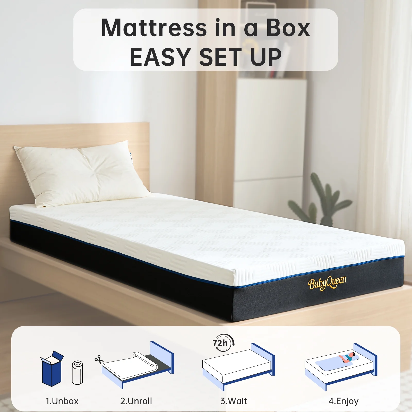 BabyQueen Twin Size Mattress 6" Medium Firm Gel Memory Foam Twin Mattress for Pressure Relief, Bed in a Box, Breathable Cooling Layers, Certified Safe Materials - Image 10