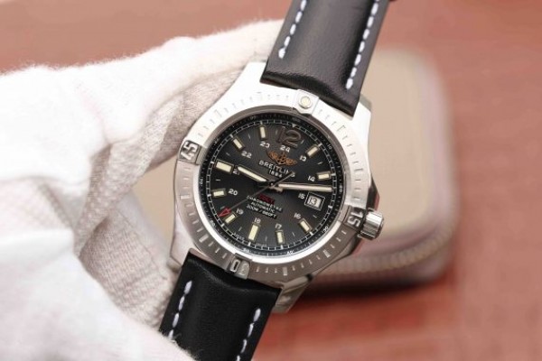 Replica Breitling Colt Automatic 44mm SS GF Black Textured Dial Black Leather Strap A2824 - Elite Watch Atelier