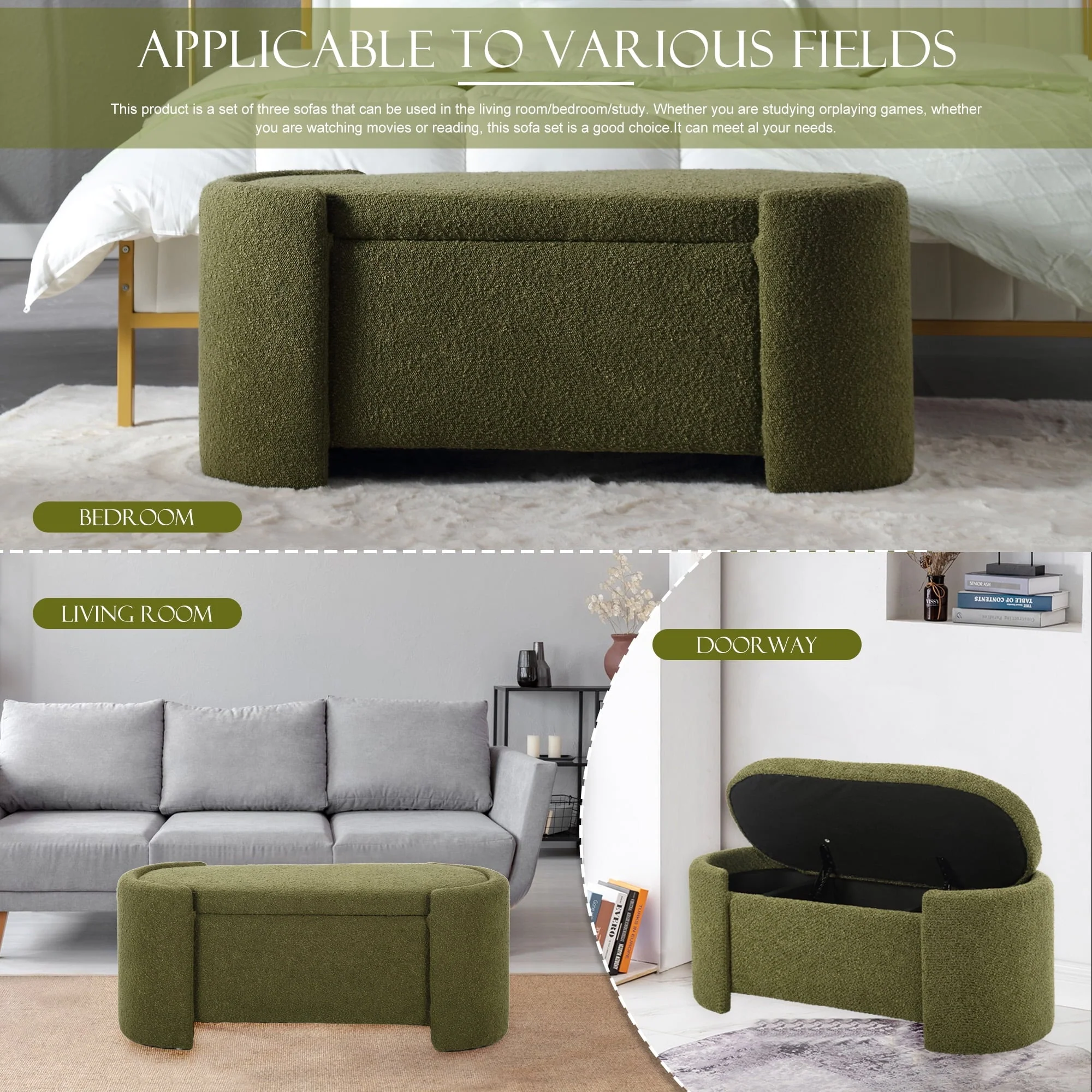KINFFICT 43.3" Velvet End of Bed Bench for Bedroom, Upholstered Storage Ottoman Bench Entryway Bench with Storage for Living Room Bedroom, Green - Image 13