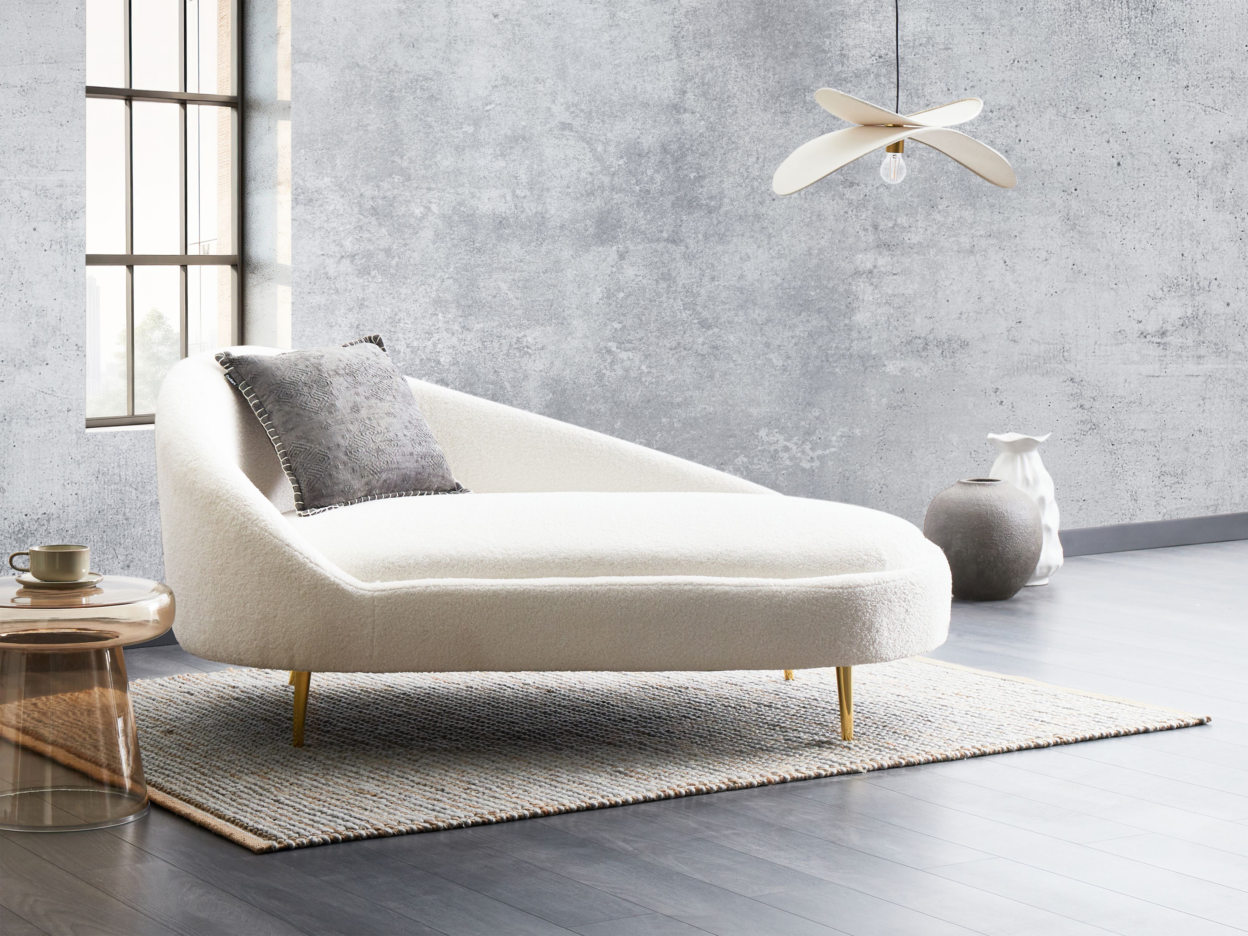 Left-Hand Chaise Lounge VALREAS Boucle Off-White