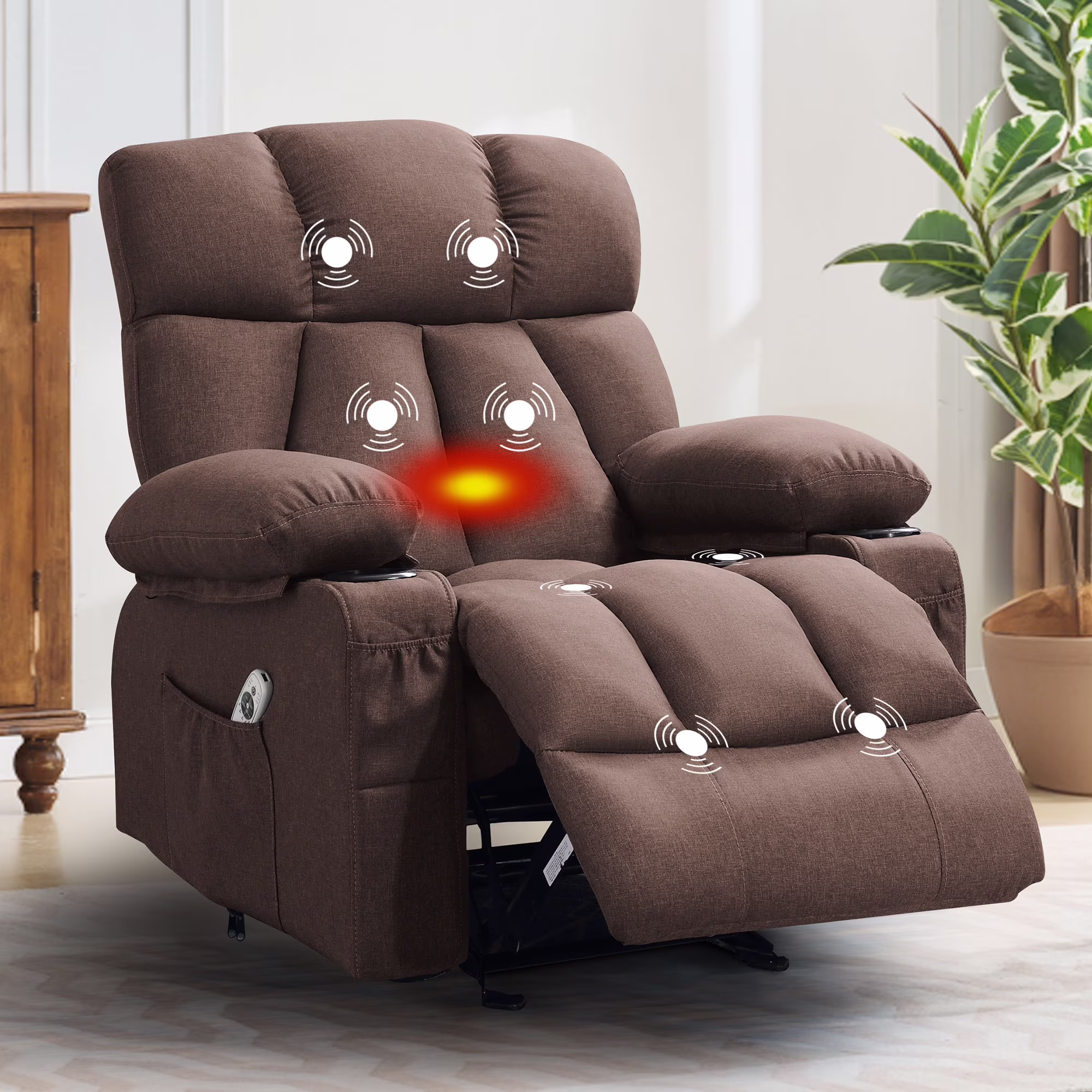 JONPONY Manual Recliner Chair with Heat Therapy and Massage Function, Heavy Duty Reclining Mechanism Massage Chair, Elderly Single Rocker Sofa with Cup Holders for Bedroom Home Theater,Grey - Image 3