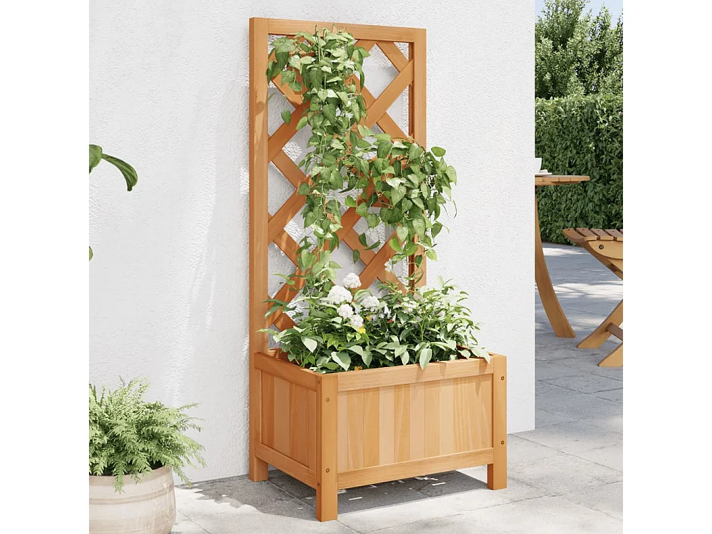 Jardinière avec treillis marron bois massif de sapin FR47275