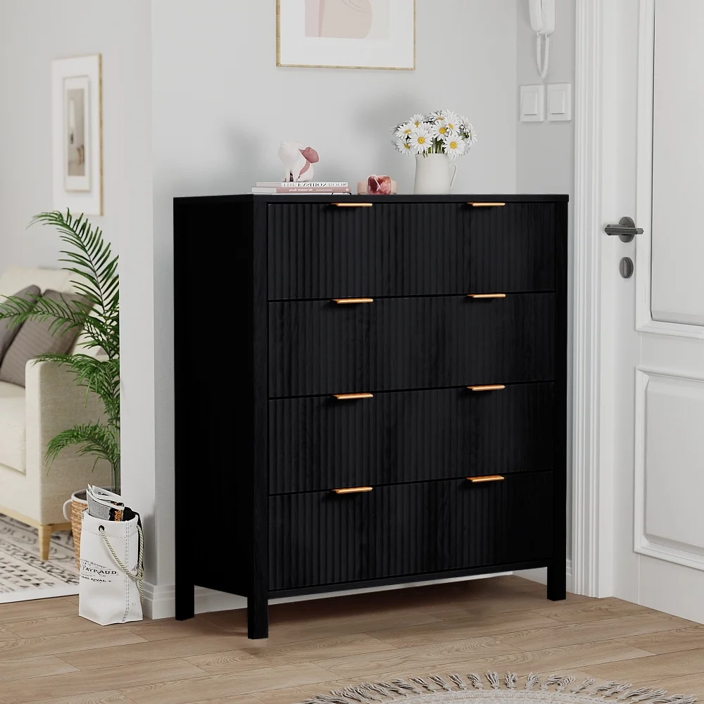 YOCWO Fluted Nightstand for Bedroom Set of 2 , Wood Bedside Table Set of 2 with Drawers, Black - Image 105