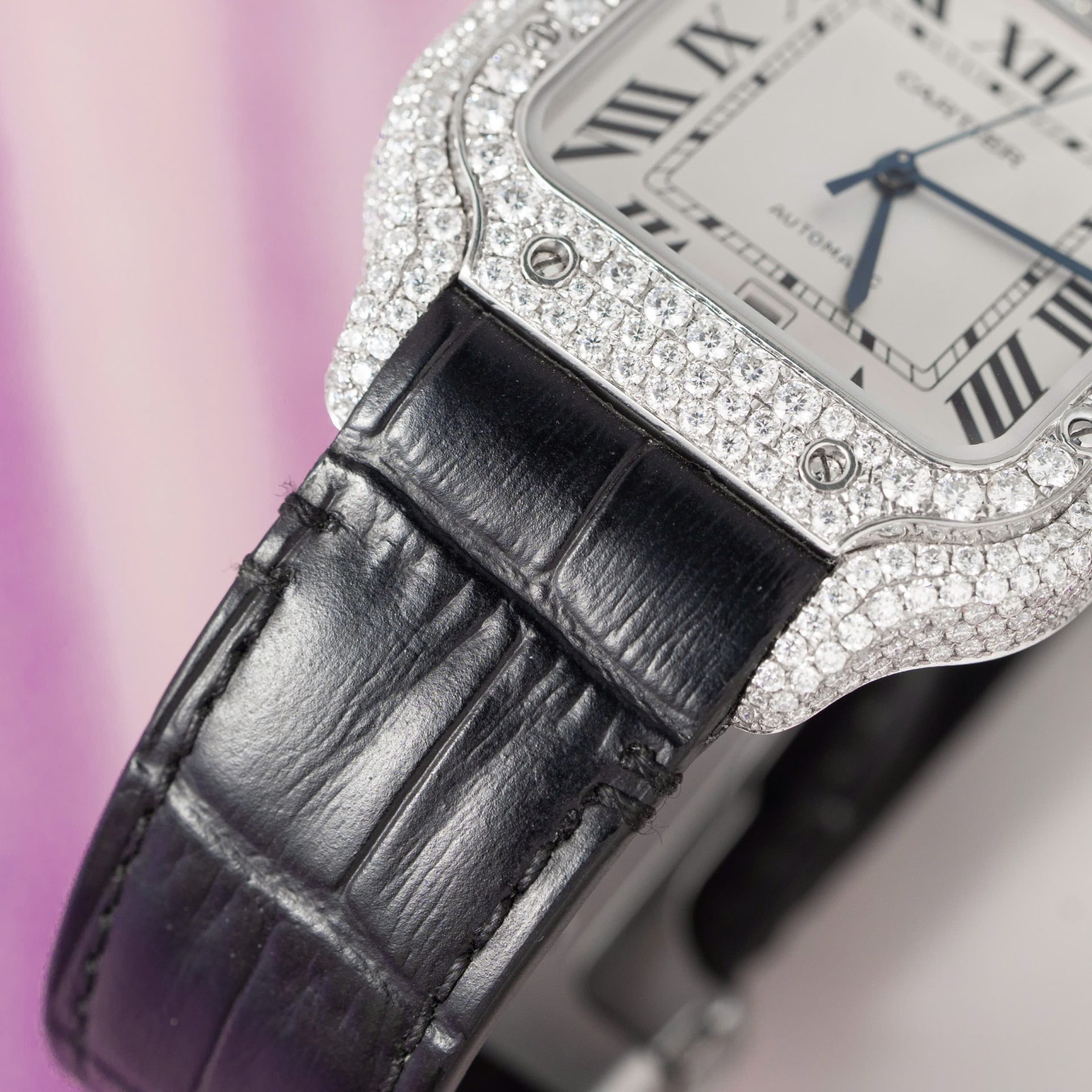 Cartier Santos With Moissanite Diamond Hong Kong Rep 11 Watch Leather Strap 39.8mm - Top club