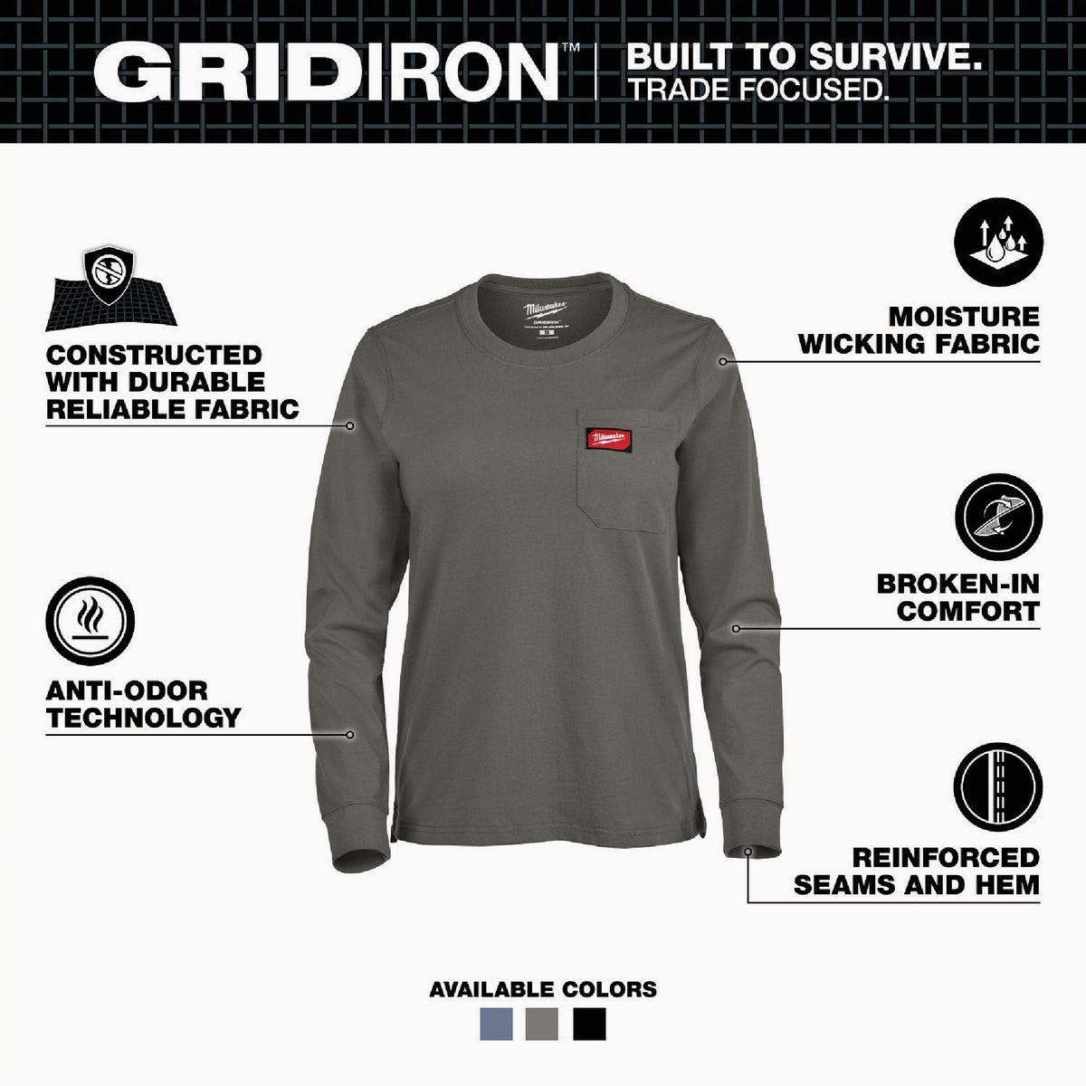 Milwaukee GRIDIRON Women's XL Gray Long Sleeve Pocket T-Shirt