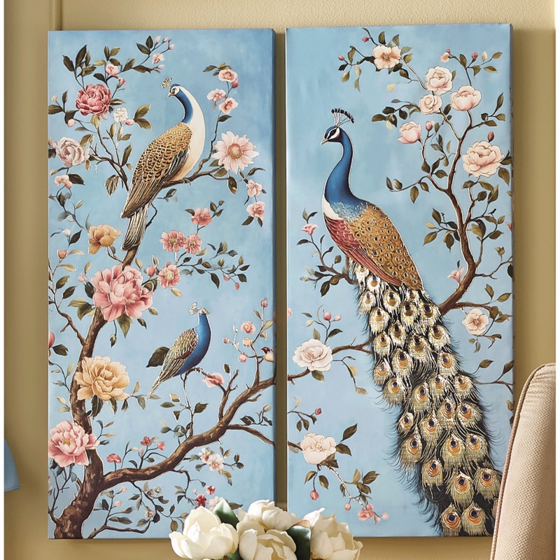 2-Piece Embellished Metallic Peacock Wall Art Set - MIDNIGHT VELVET CATALOG