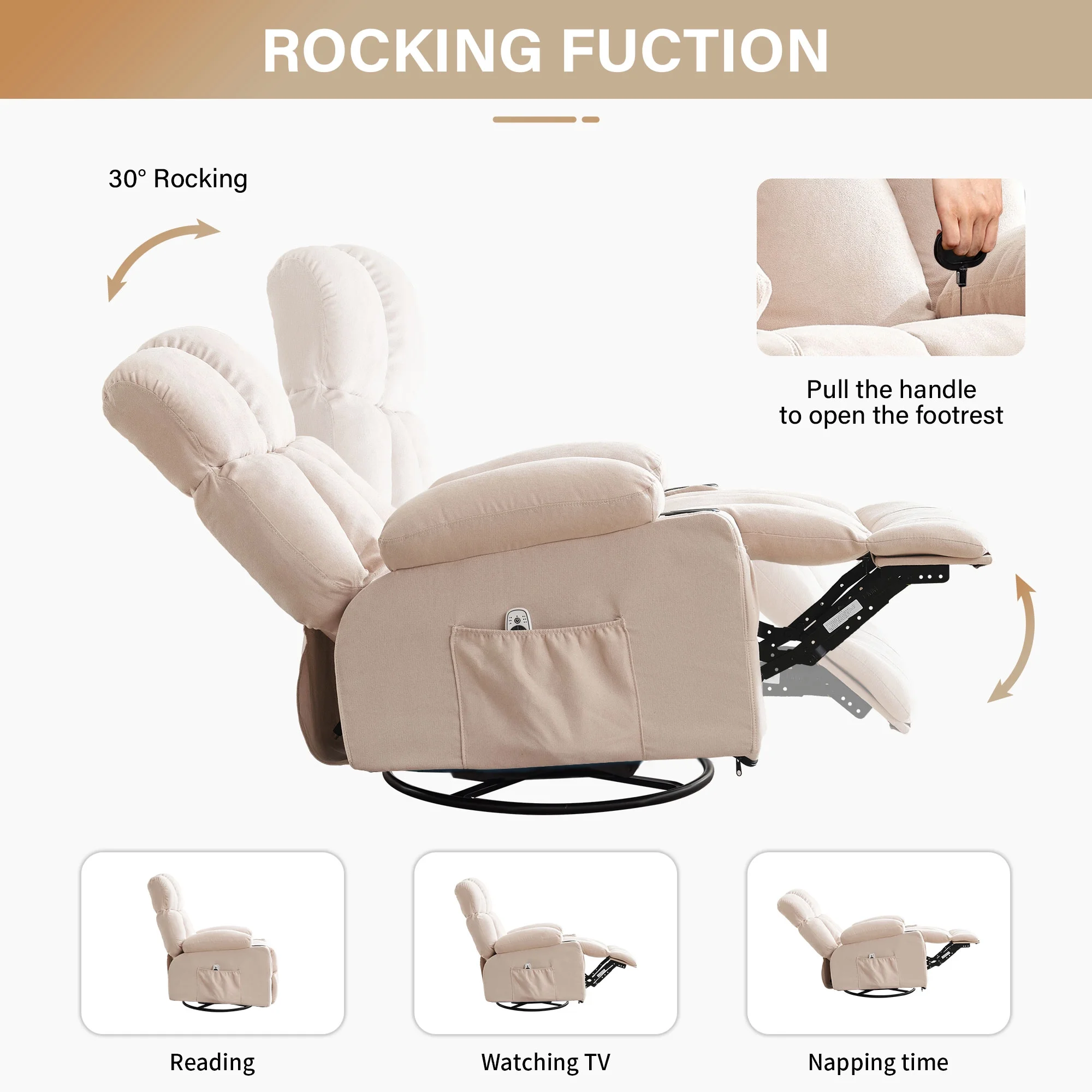 JONPONY Manual Recliner Chair with Heat Therapy and Massage Function, Heavy Duty Reclining Mechanism Massage Chair, Elderly Single Rocker Sofa with Cup Holders for Bedroom Home Theater,Grey - Image 37