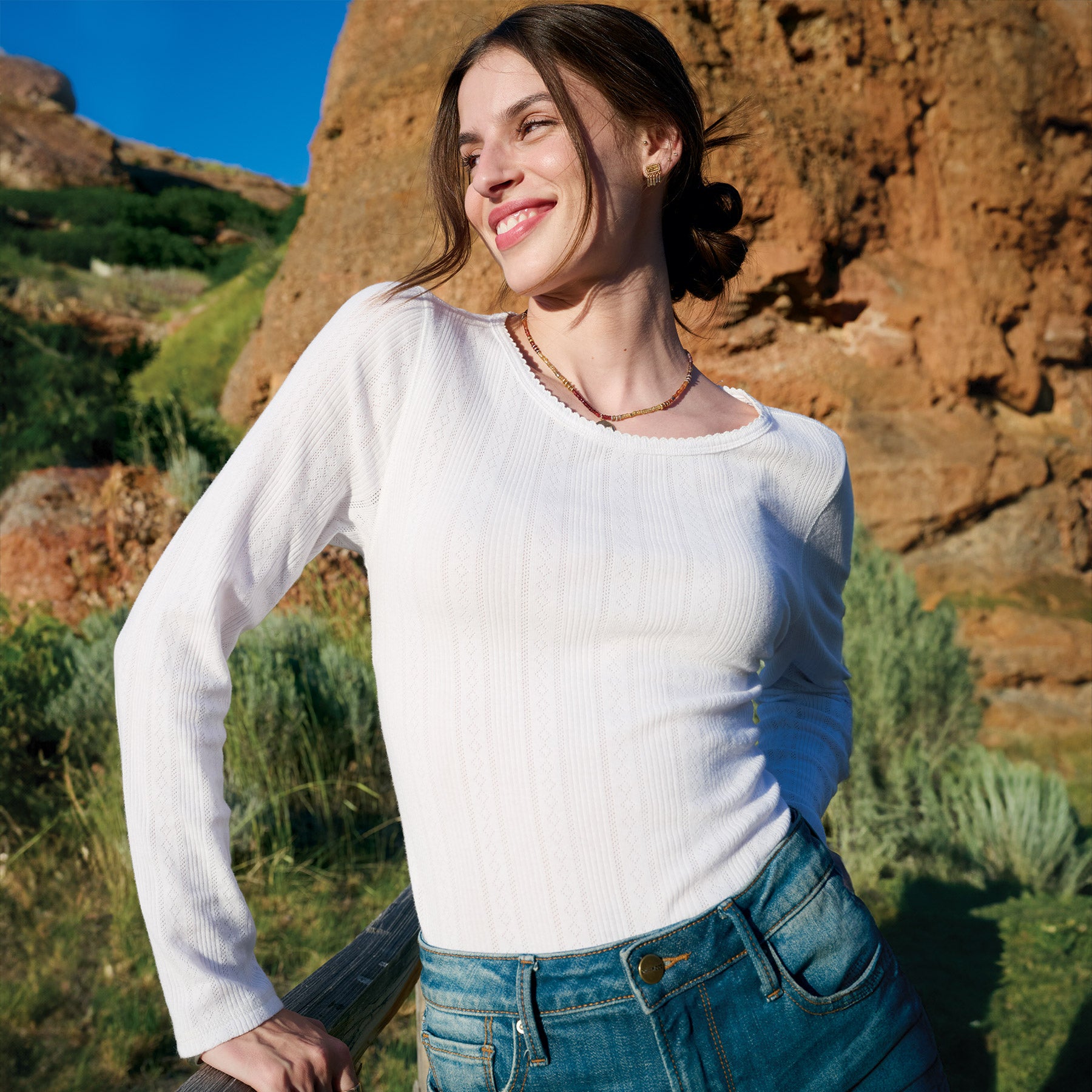 Perfect Pointelle Crewneck, Petite - Sundance Clothing