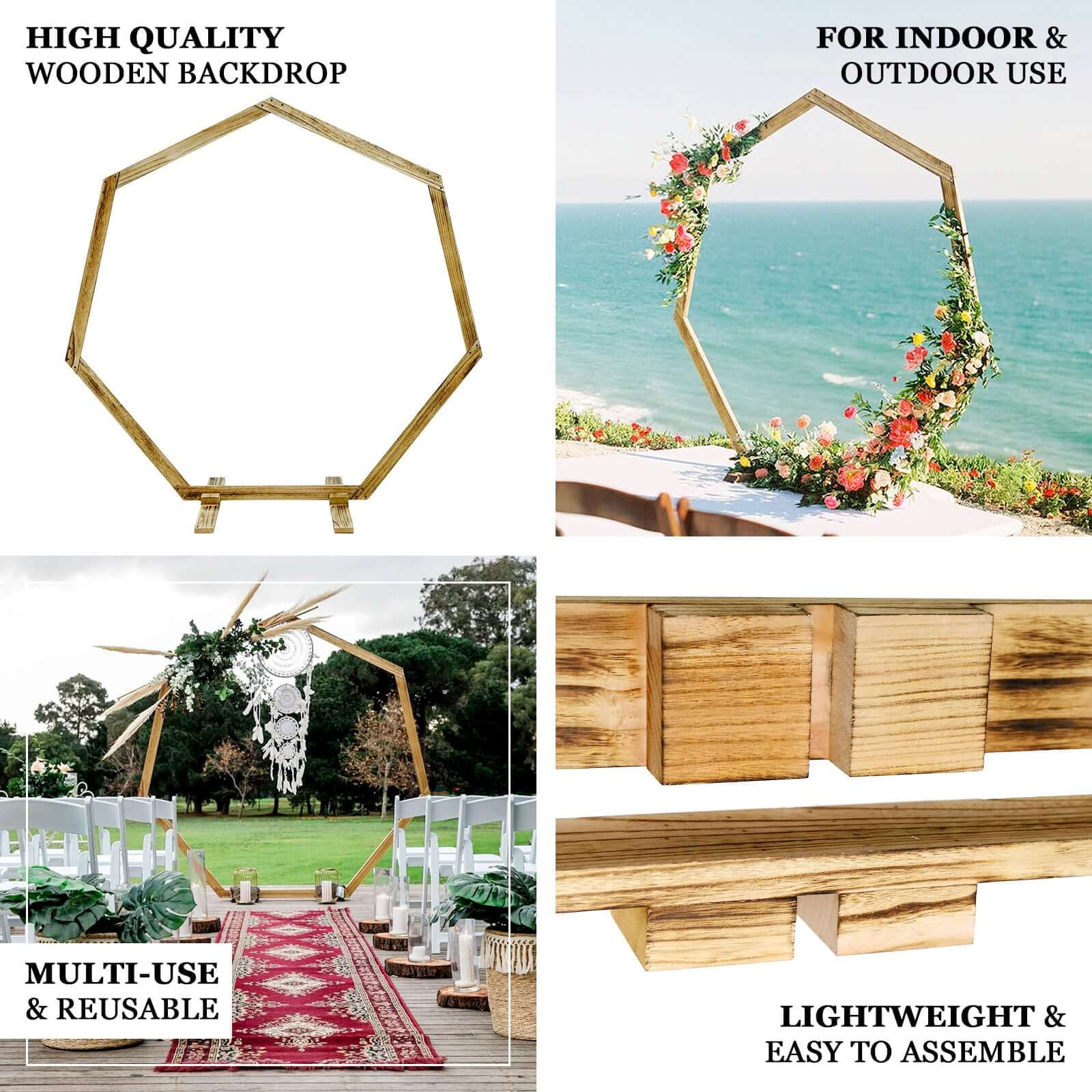 Efavormart 7FT Rustic Square Wedding Arch Wooden Backdrop Stand, Wedding Ceremony Arch - Brown - Image 55