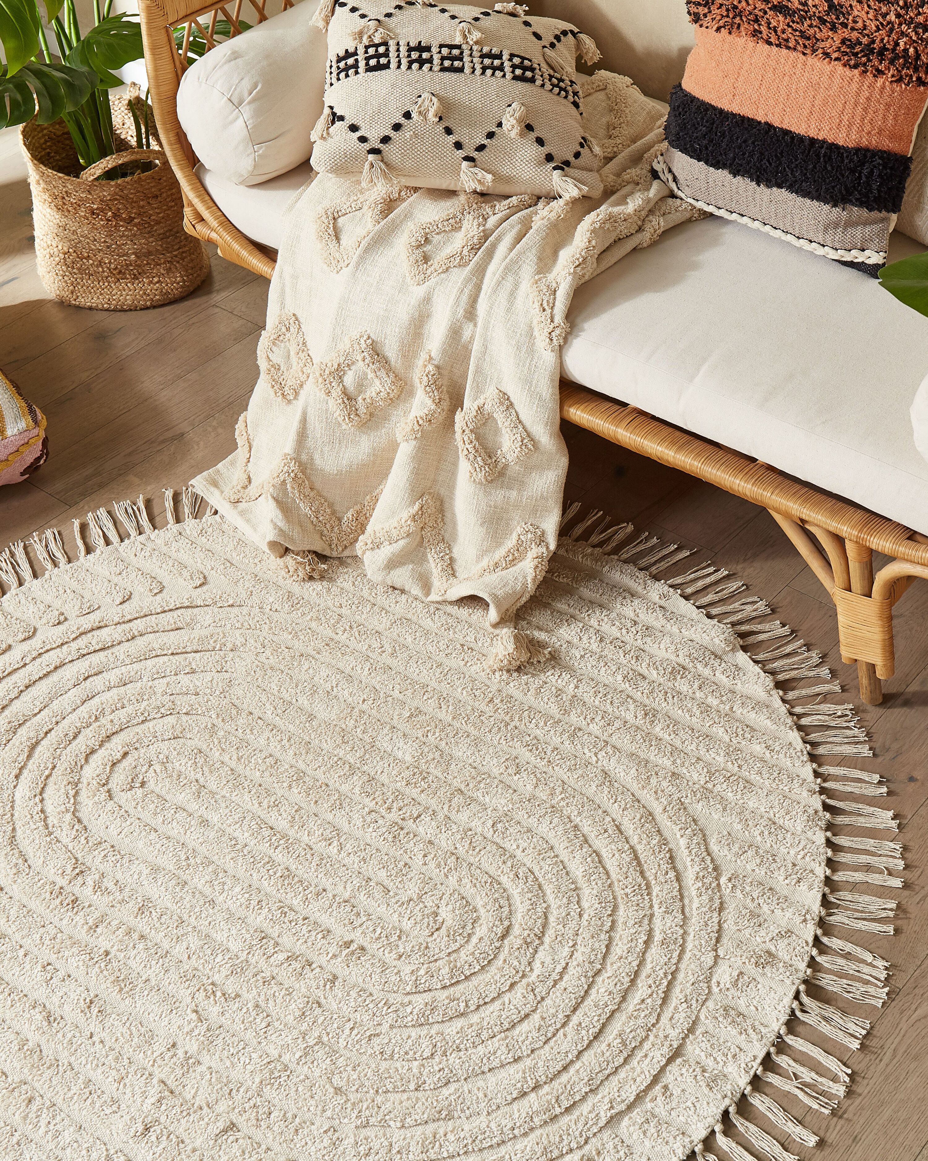 Rug HALFETI Light Beige ø 140 cm Cotton