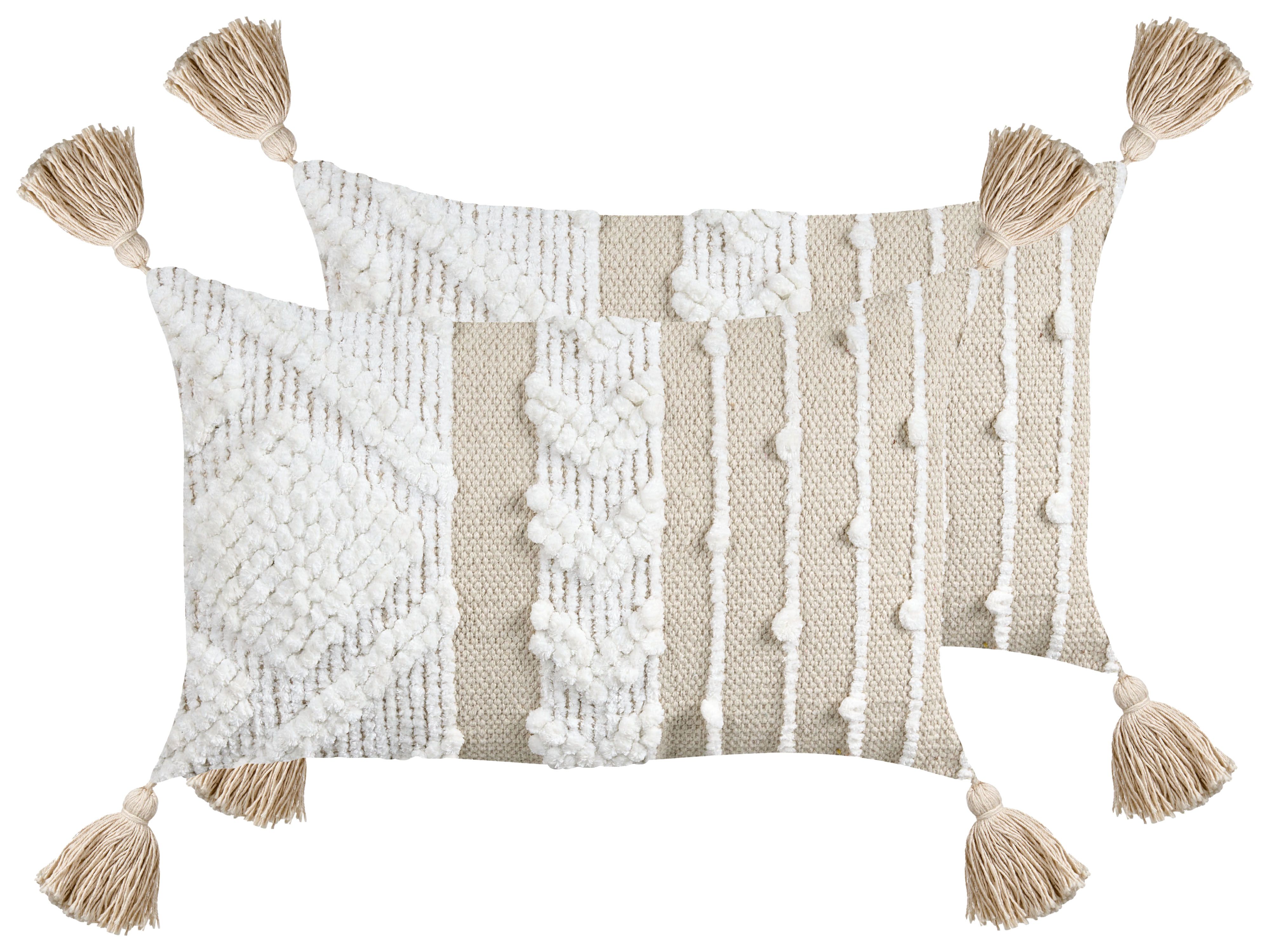 Set of 2 Decorative Cushions VALVARIA Cotton 30 x 50 cm Off-White Chevron Pattern