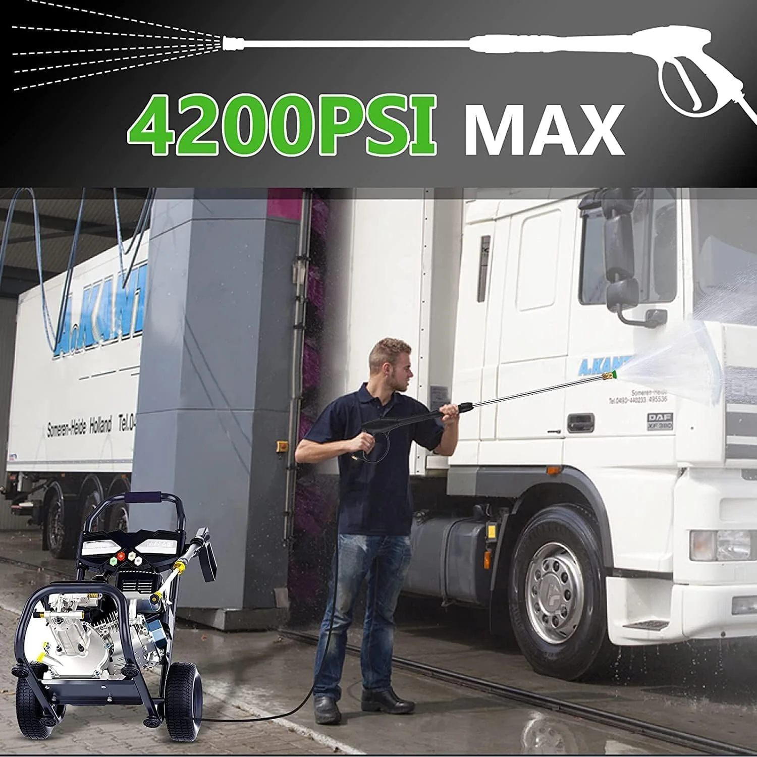 Gas Pressure Washer 4200 PSI 4.0 GPM, 212CC Engine, 5 Nozzles, 25ft Hose, 0.5Gal Soap Tank - 20FT x 1/4 Black - Image 7 Gas Pressure Washer 4200 PSI 4.0 GPM, 212CC Engine, 5 Nozzles, 25ft Hose, 0.5Gal Soap Tank - 20FT x 1/4 Black - Image 7