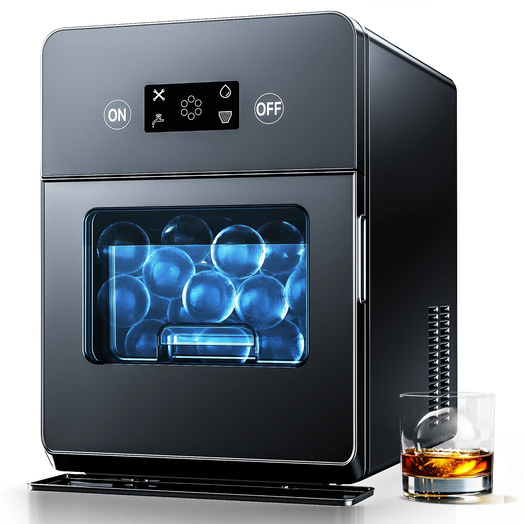 Simzlife Sphere Ice Maker,10 pcs/Hour, 150 pcs/Day,Clear Ice Ball Maker with Enhanced Insulation, with LCD Touch Screen, Self-Cleaning, Quiet Home and Bar Ice for Whiskey Bourbon Parties