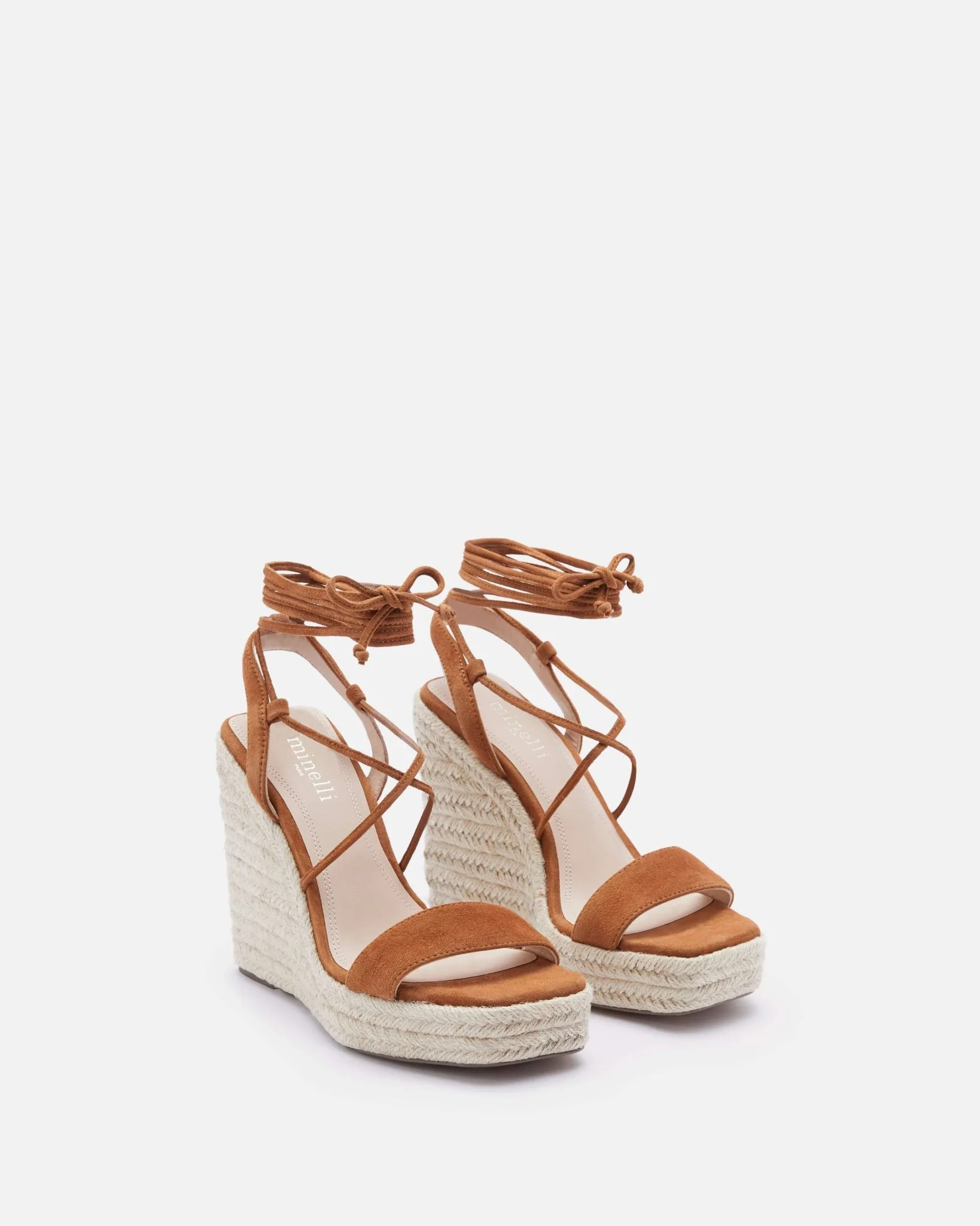 COMPENSÉES JARAYA/VEL - En cuir velours à brides lacées cognac