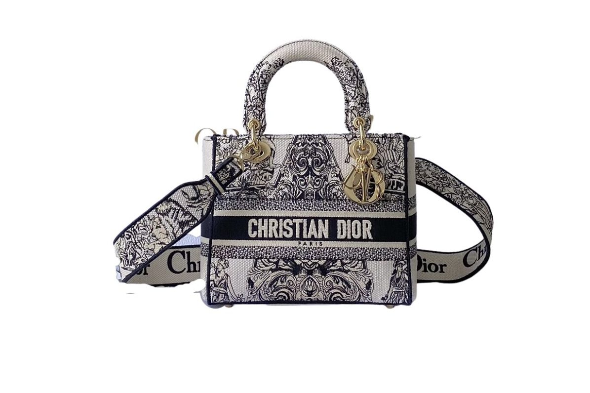 Medium Lady D-Lite Bag White For Women 9.5in/ 24cm1:1High-quality replica