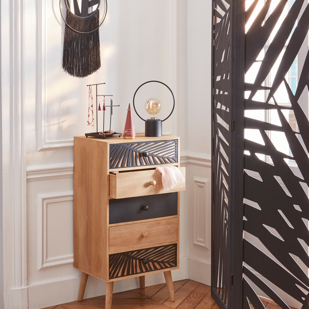 Screen "Leaf" Wood, Black, H.170 cm