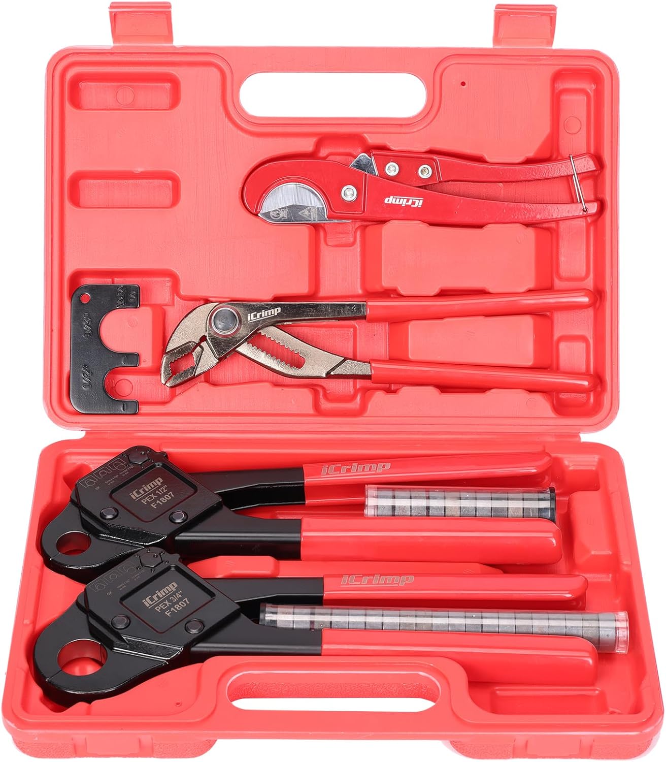 iCrimp Angle Head F1807 PEX Pipe Crimping Tool for Copper Rings - 1/2&3/4-inch Two Crimper Set with 9.5
