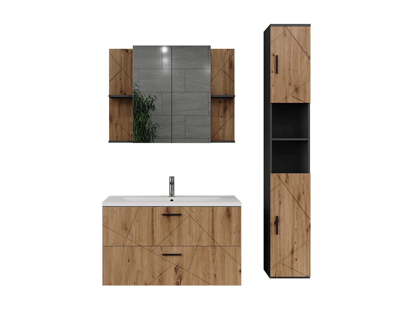 Ensemble de meubles de salle de bains anthracite/chêne de force doré 100x44.6x57 irma
