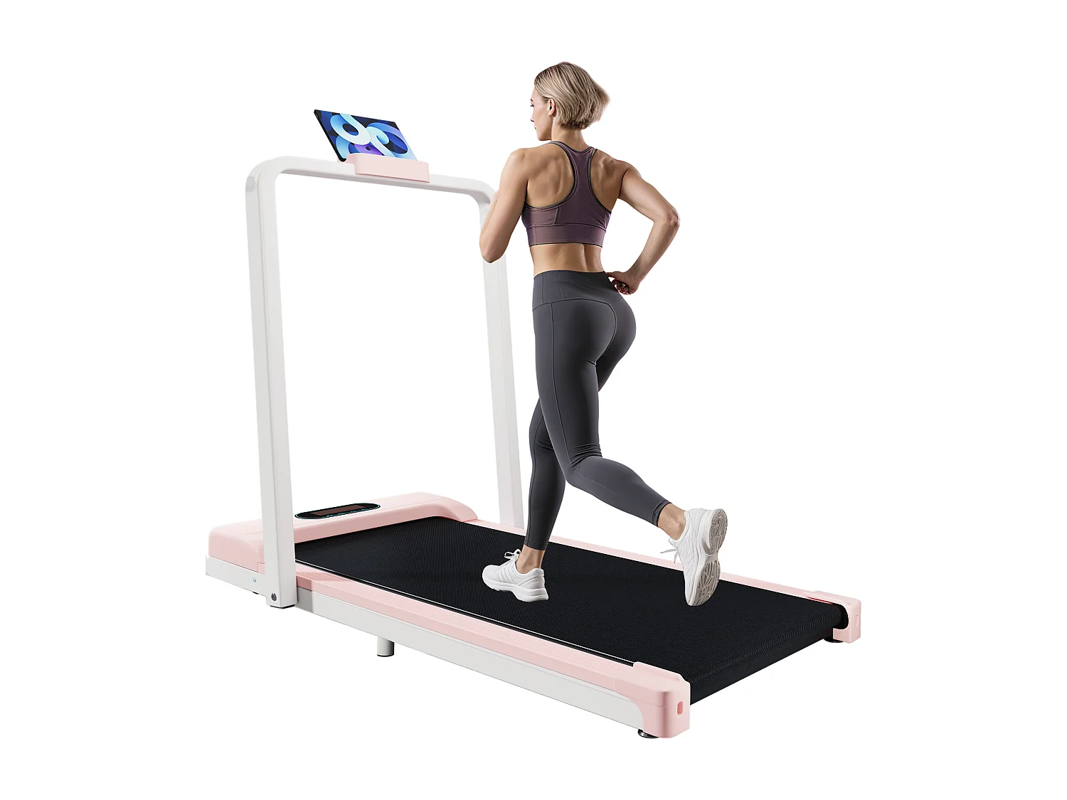 Tapis de course 2 en 1 119.5x54x105 cm, pliable, vitesse 1 à 6 km h, écran LED, métal rose