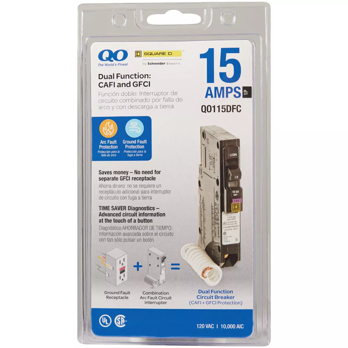 Square D QO 15A Single-Pole CAFCI Dual Function Circuit Breaker
