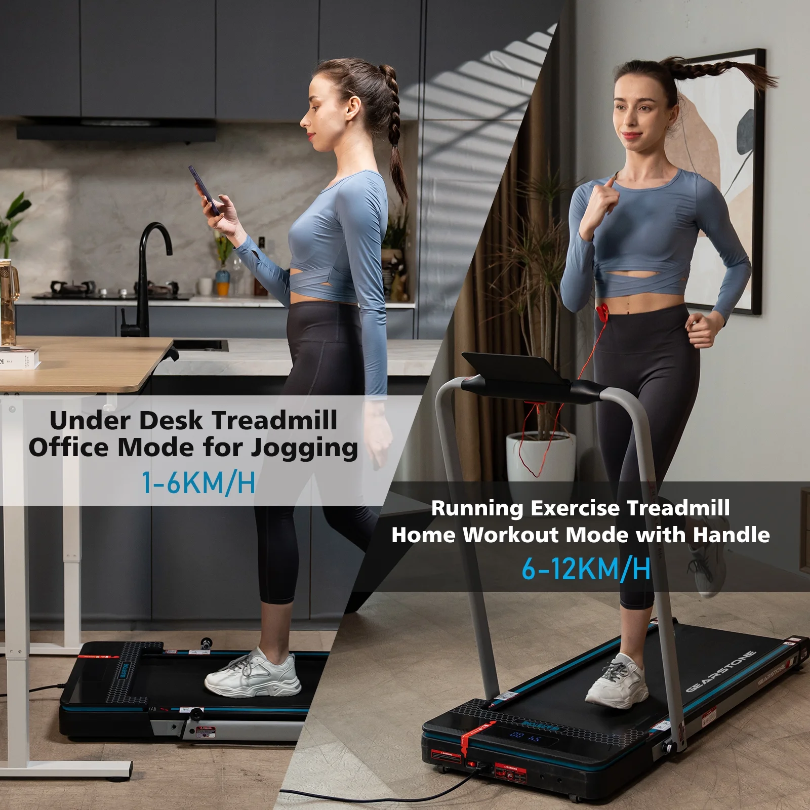 GEARSTONE Treadmills for Home, 2 in 1 Folding Treadmill, Under Desk Treadmill Walking Pad Treadmill with Bluetooth Speakers, Compact & Portable Treadmill with Remote & LED Screen, Office Treadmills