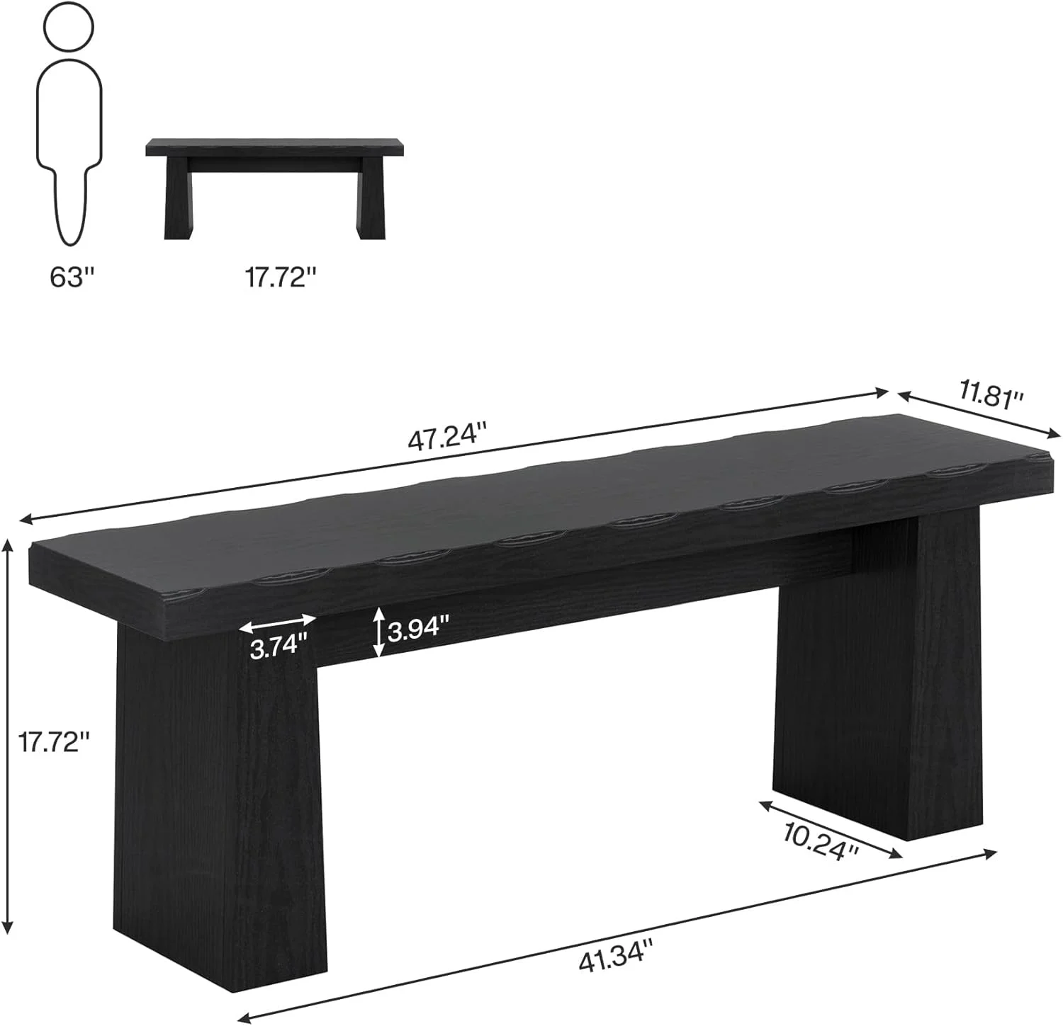 Tribesigns Wooden Dining Table Bench, 47-Inch Dining Table Bench Long Kitchen Bench with Sturdy Frame, Modern Entryway Bench for Living Room Hallway (Black)