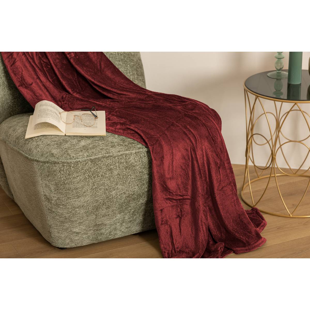 Flannel Throw "Ollis" Garnet Red, 180x130 cm