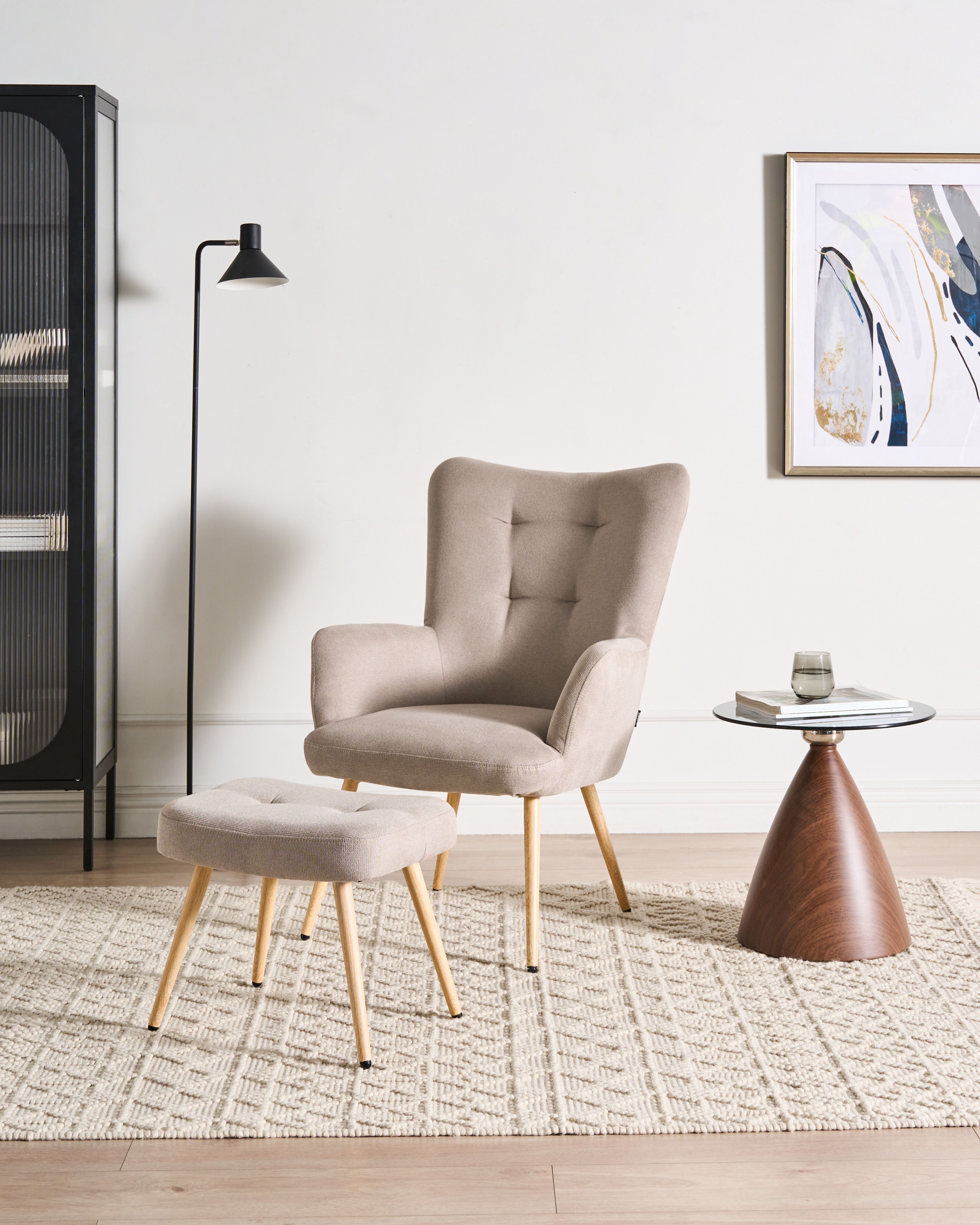 Wingback Chair VEJLE with Footstool Fabric Beige