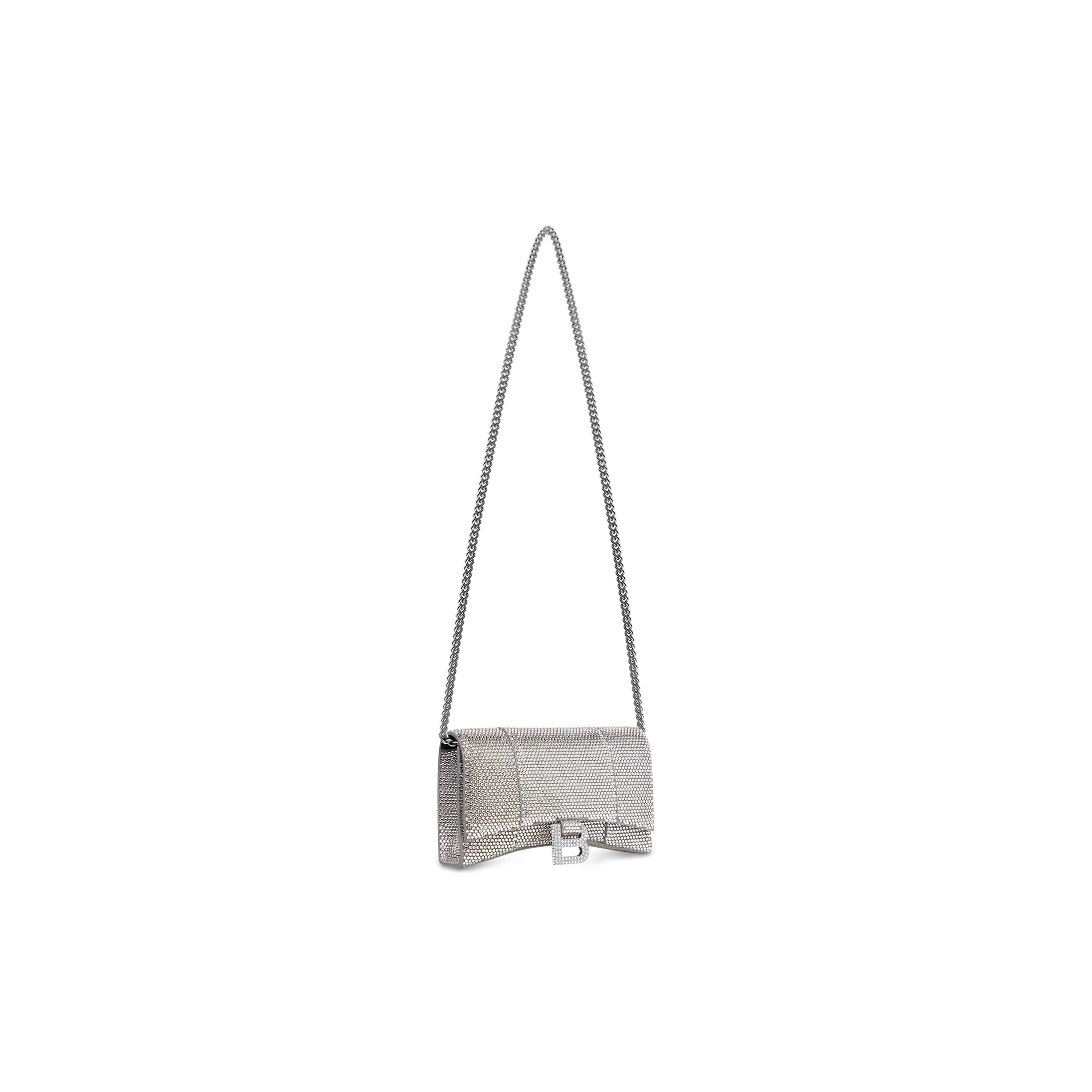 WOMEN'S HOURGLASS WALLET ON CHAIN WITH RHINESTONES IN GREY - Replicaclubs