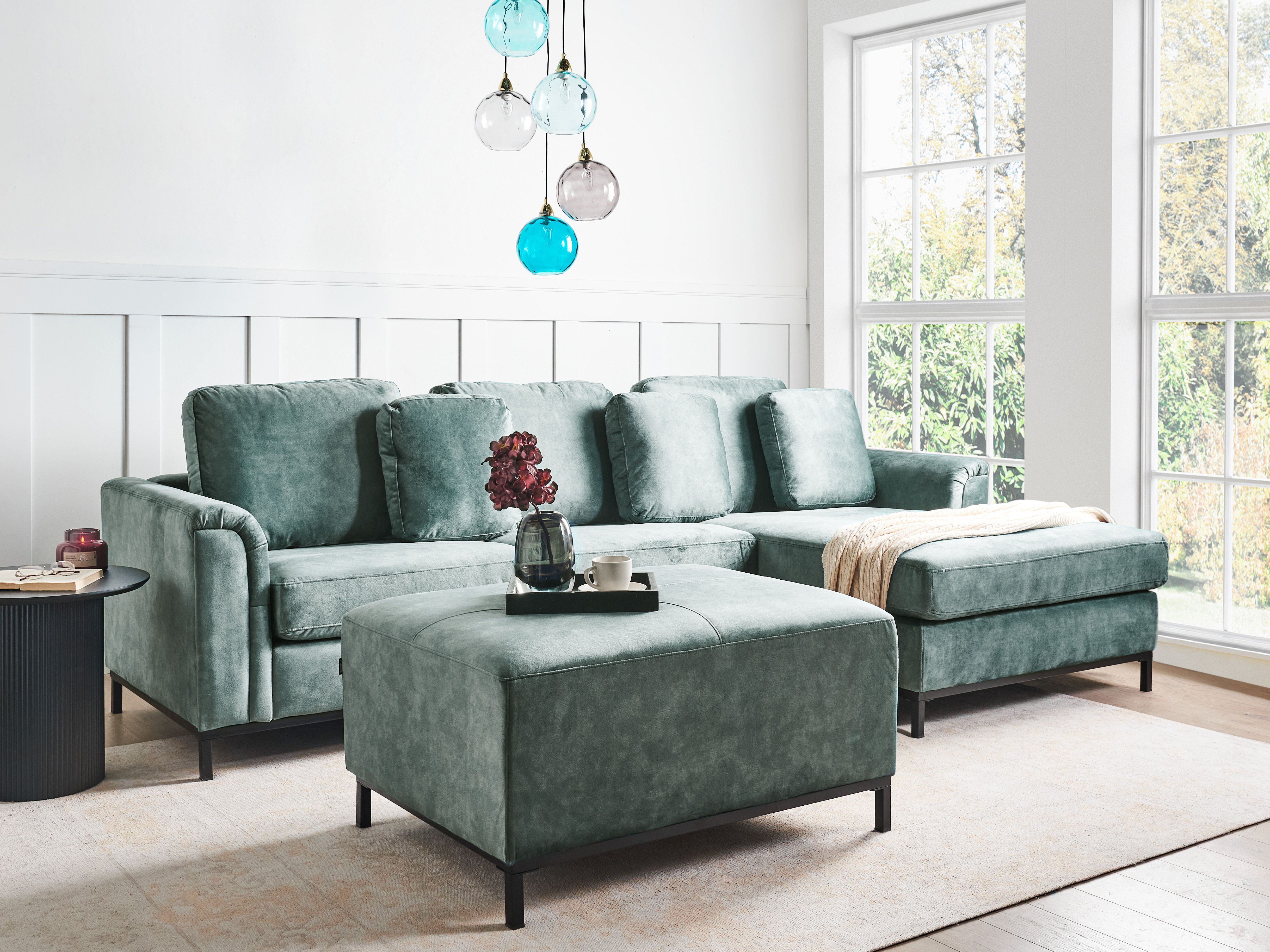 Corner Sofa 5 Seater OSLO Velvet Teal with Ottoman Left Hand