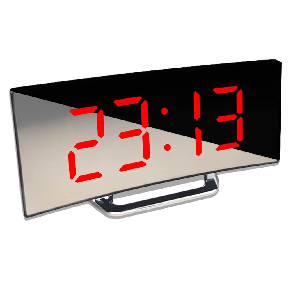Moderne Gebogen LED Wekker – Eenvoudig Afleesbaar Display vanuit Verschillende Hoeken – Nachtmodus Functie