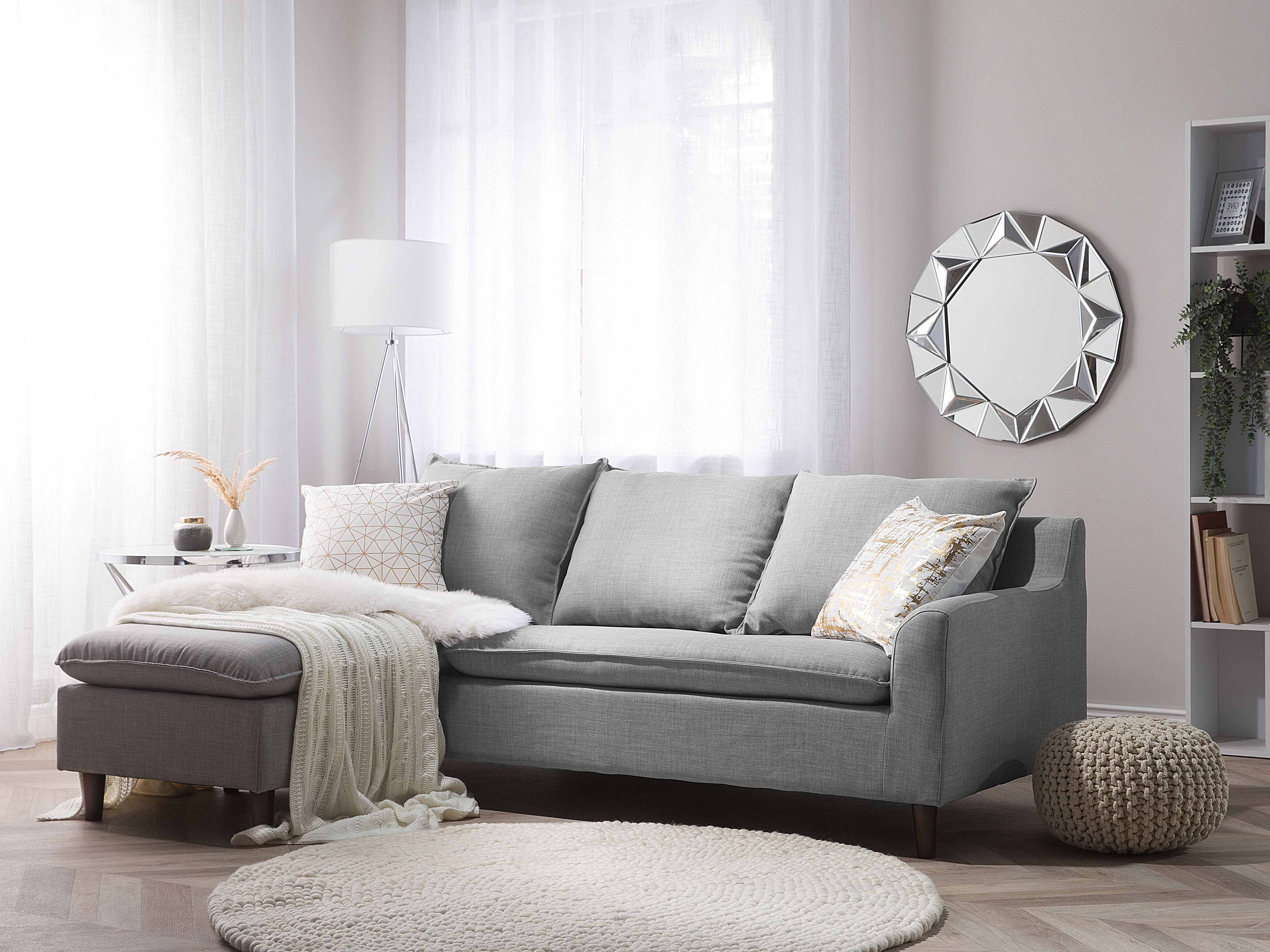 Corner Sofa 3 Seater ELVENES Fabric Light Grey Right Hand