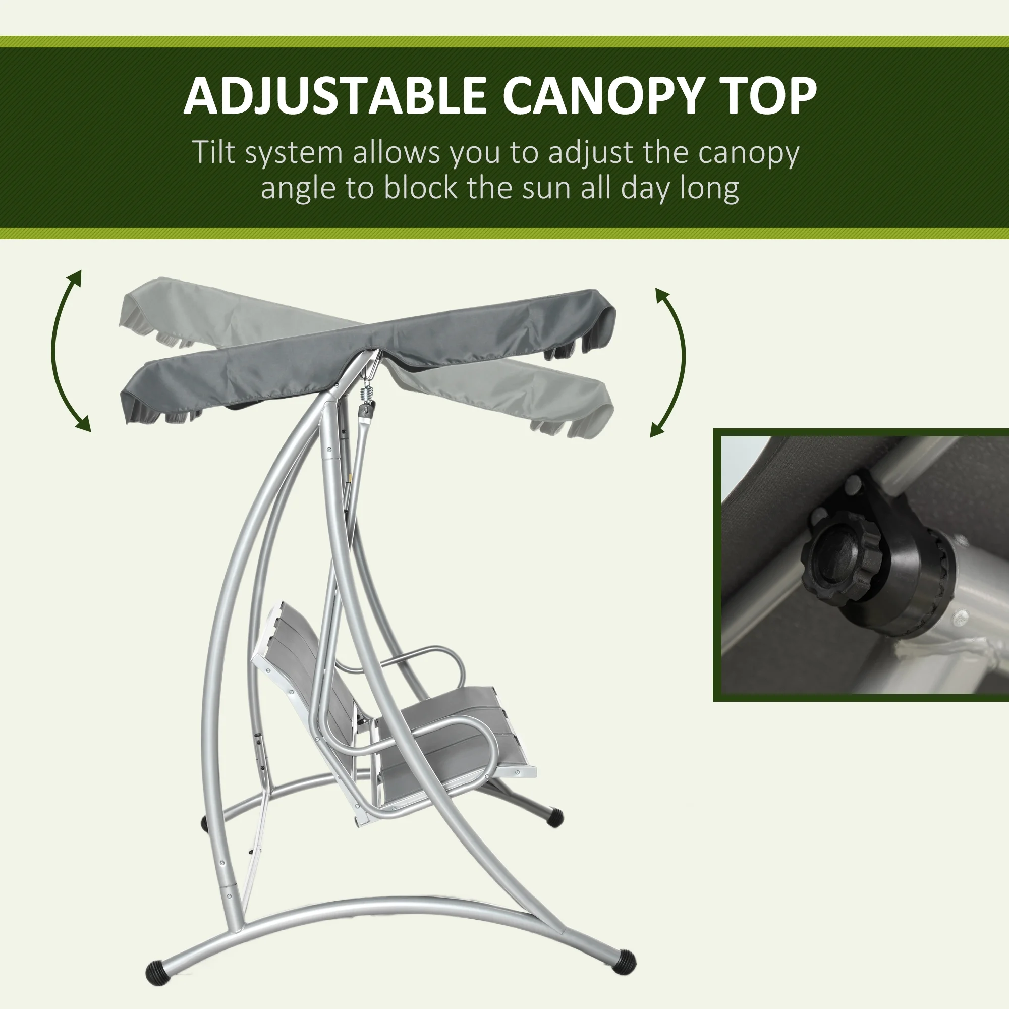Outsunny 3 Person Patio Swing Seats, Porch Swing with Stand & Adjustable Canopy, Heavy Duty Outdoor Swing Chair Bench for Adults, Black - Image 29