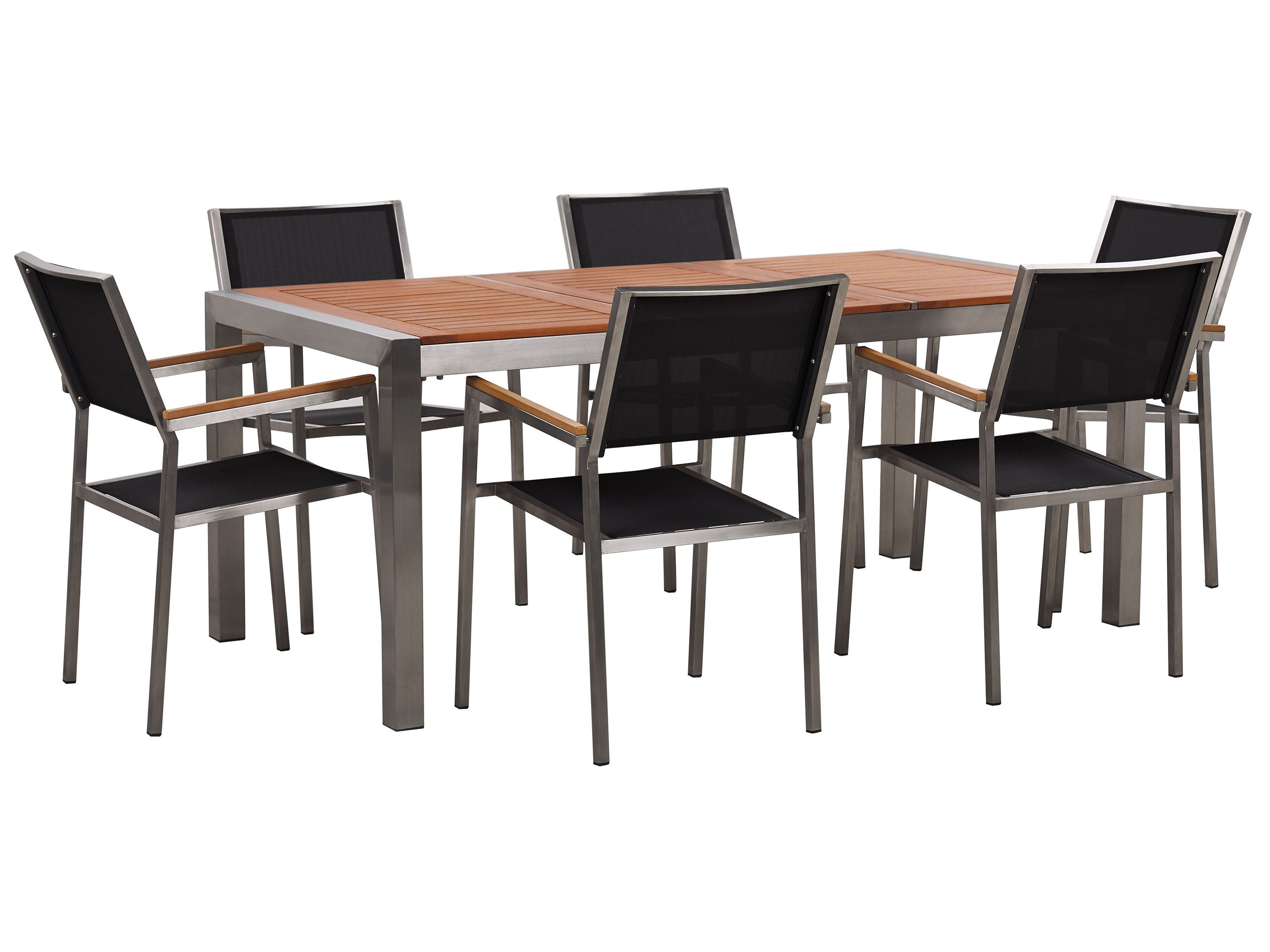 Garden Dining Set 6 Seater GROSSETO Eucalyptus Wood Brown/ Black