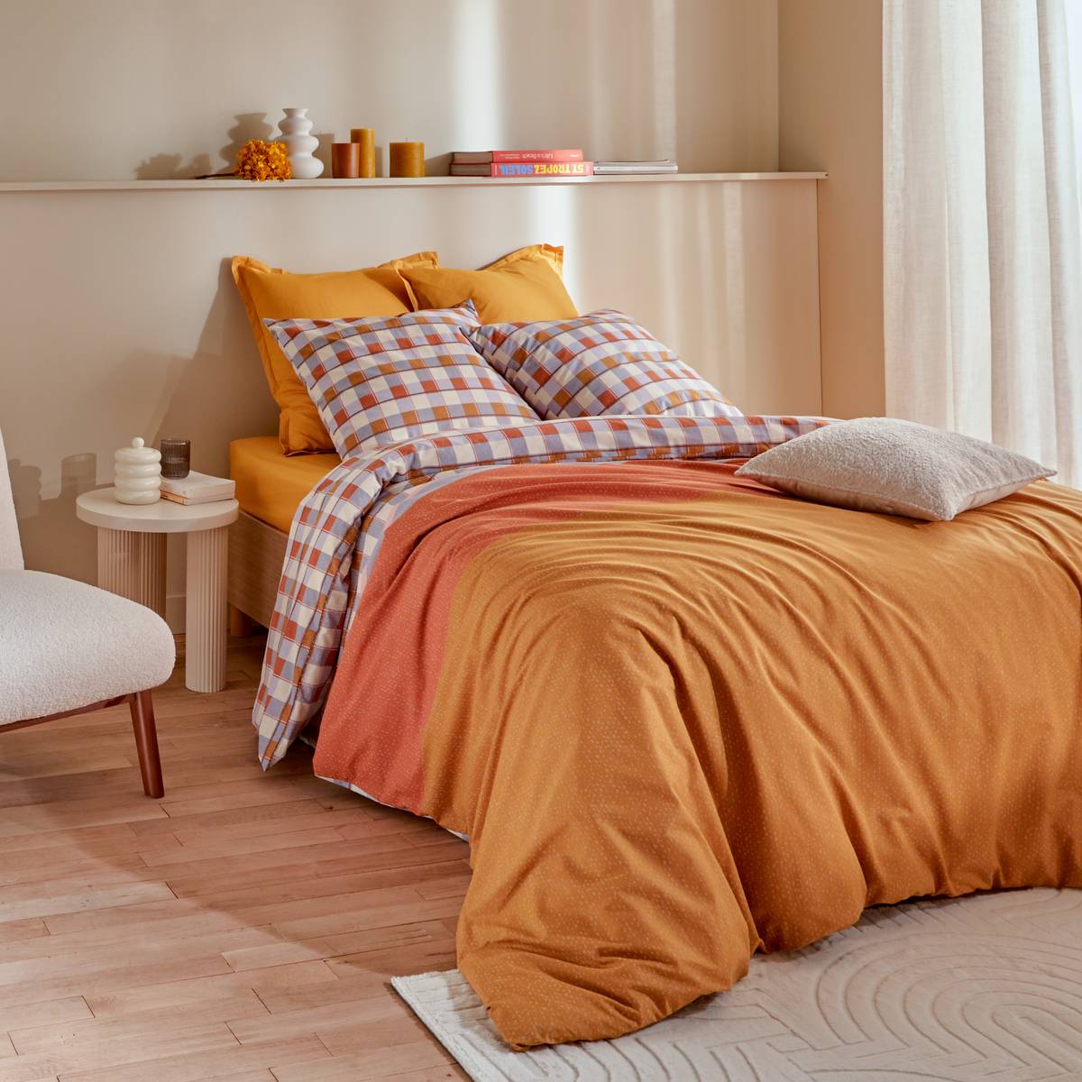 Bedding Set "Modern Checks" Terracotta, 240x220 cm