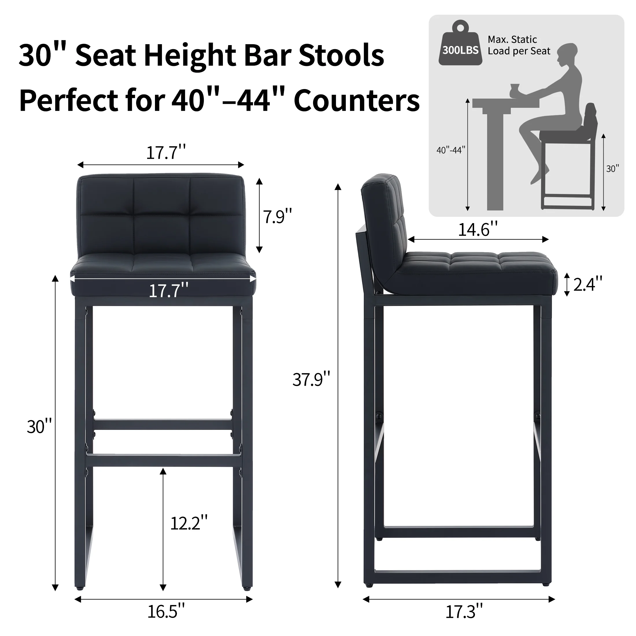 FIRAVOE Bar Stools Set of 3, Counter Height Bar Stools (Low Back)(Thickened Frame) 26" PU Leather Barstools Bar Chairs for Kitchen Island, Black - Image 13