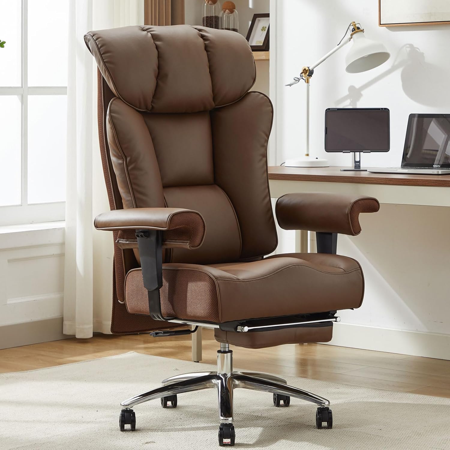 Efomao Big and Tall Office Chair 400lbs - Heavy Duty Executive Desk Chair with Foot Rest & 23