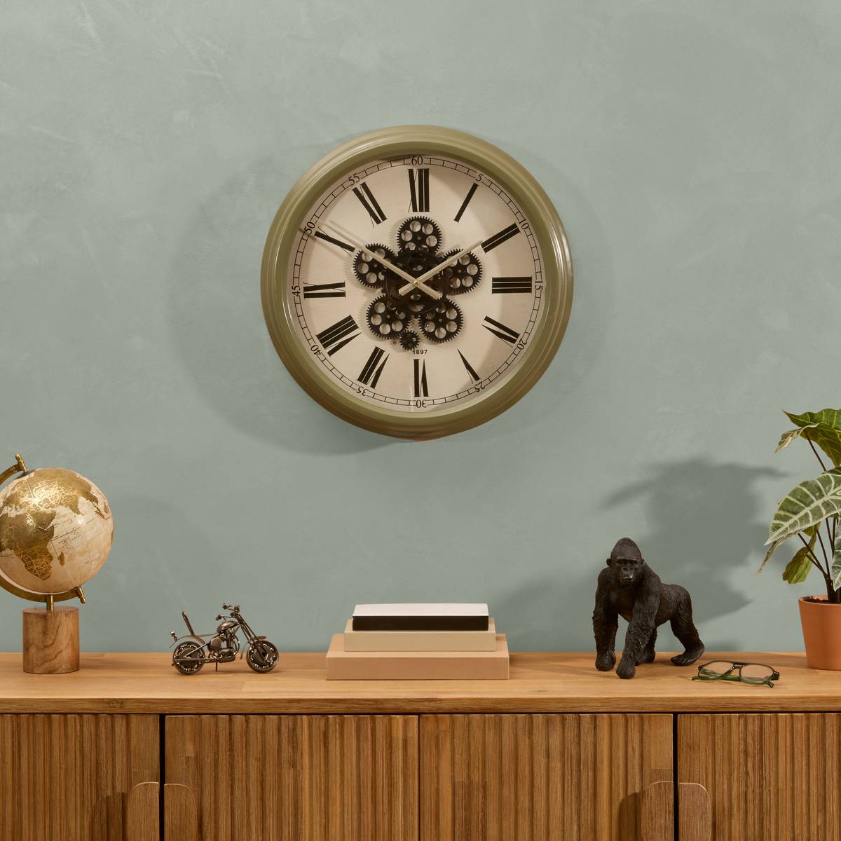 Clock "Argo" Light green, 52.5x9 cm